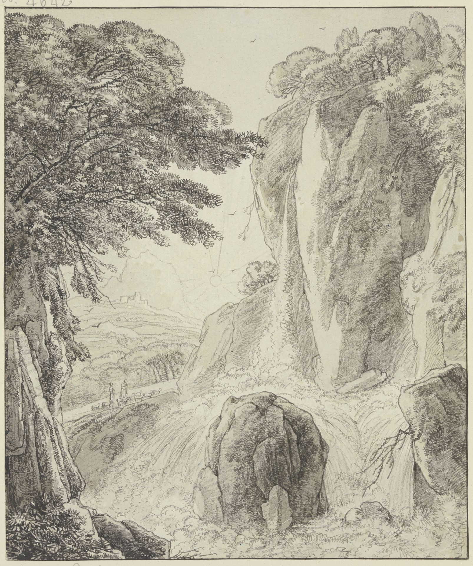 Gebirgslandschaft mit Wasserfällen by Franz Kobell