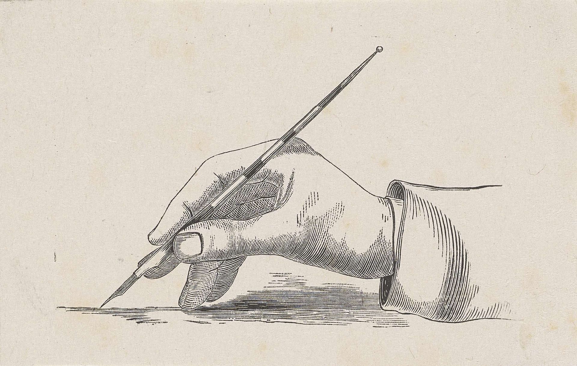 Hand schrijvend met een kroontjespen by Isaac Weissenbruch