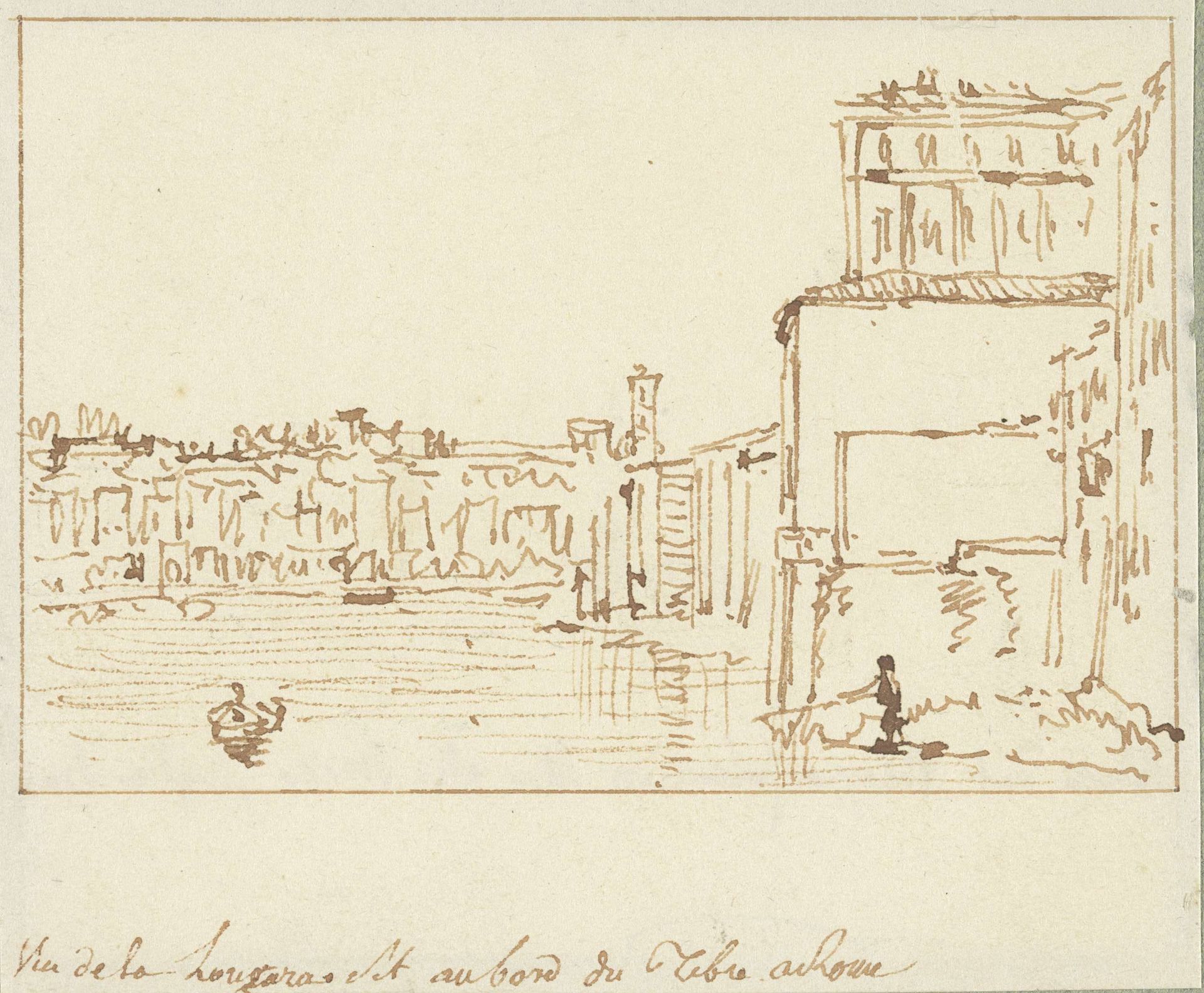 Gezicht op de Tiber in Rome bij de Longara by Victor Jean Nicolle