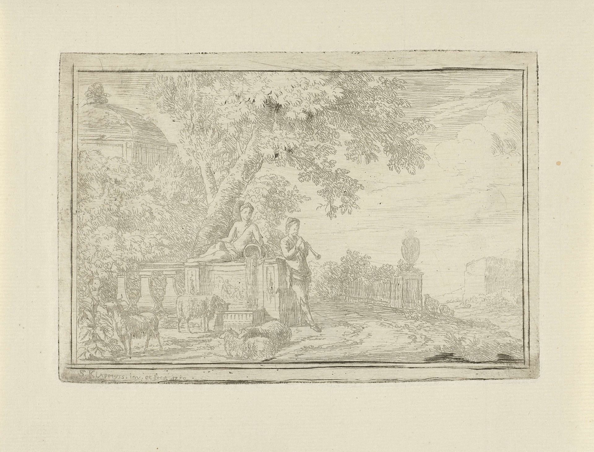 Arcadisch landschap met een herder bij een bron by Simon Klapmuts