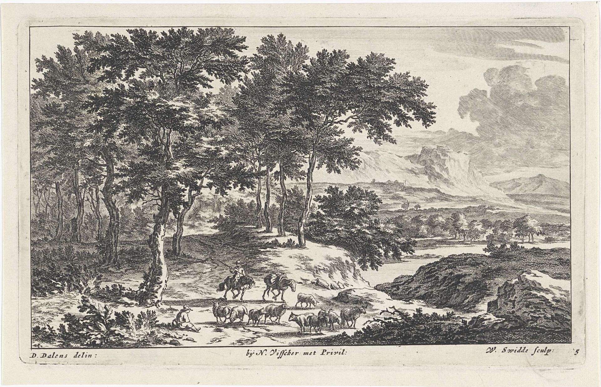 Landschap met herder te paard by Willem Swidde