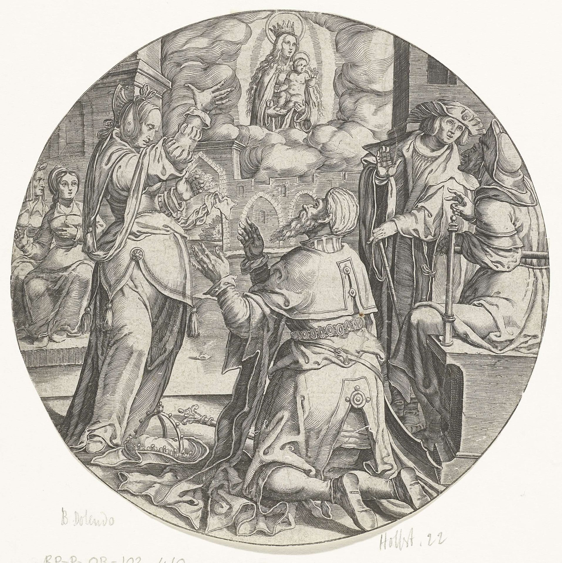 Maria met het Kind verschijnt aan keizer Augustus by Bartholomeus Willemsz. Dolendo