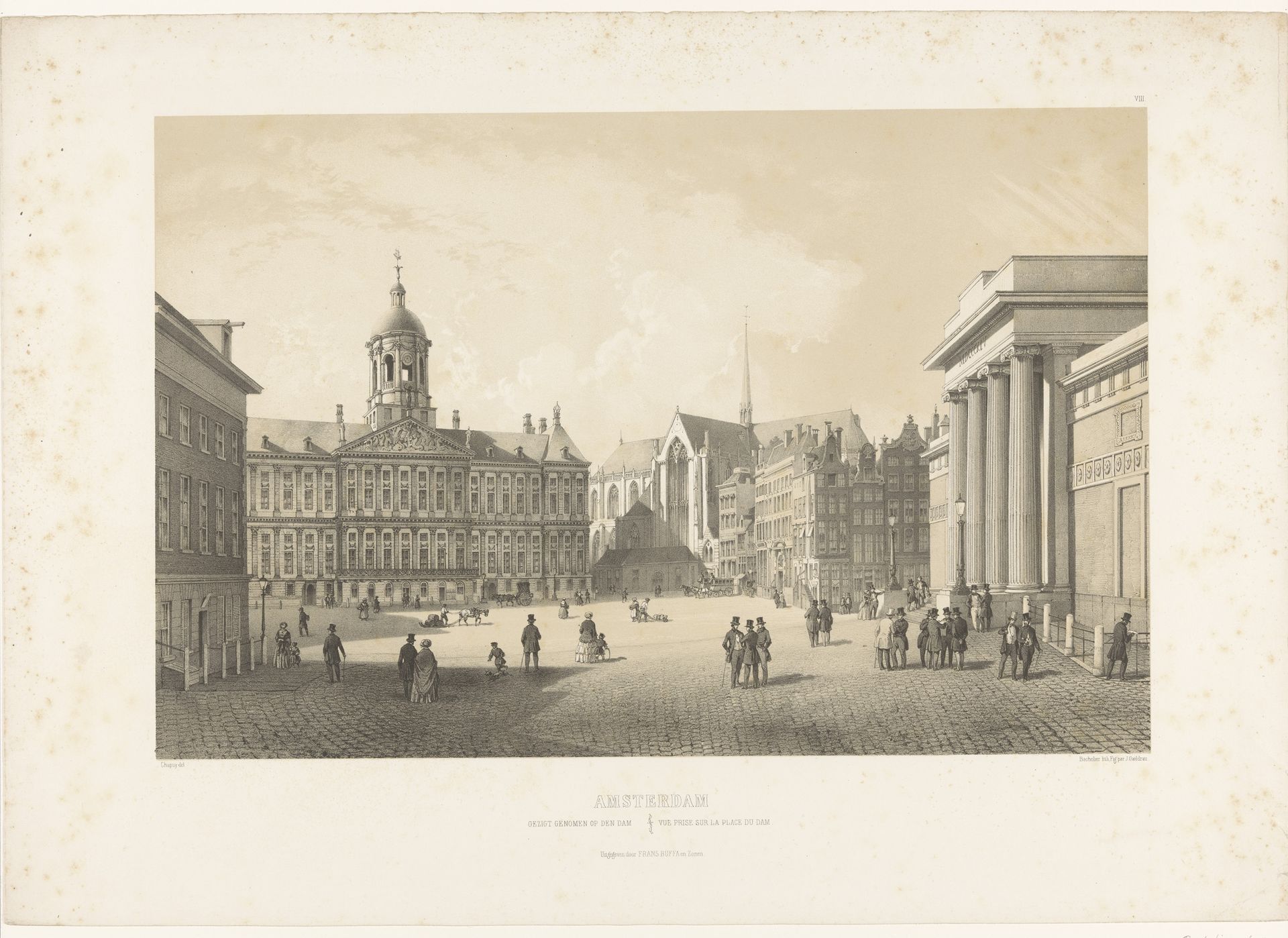 Zicht op het Paleis op de Dam en de Nieuwe Kerk in Amsterdam by Charles-Claude Bachelier