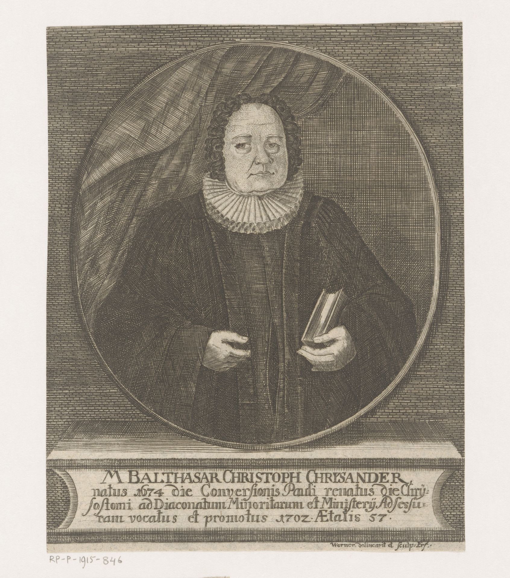 Portret van Balthasar Christoph Chrysander by Georg Heinrich Werner