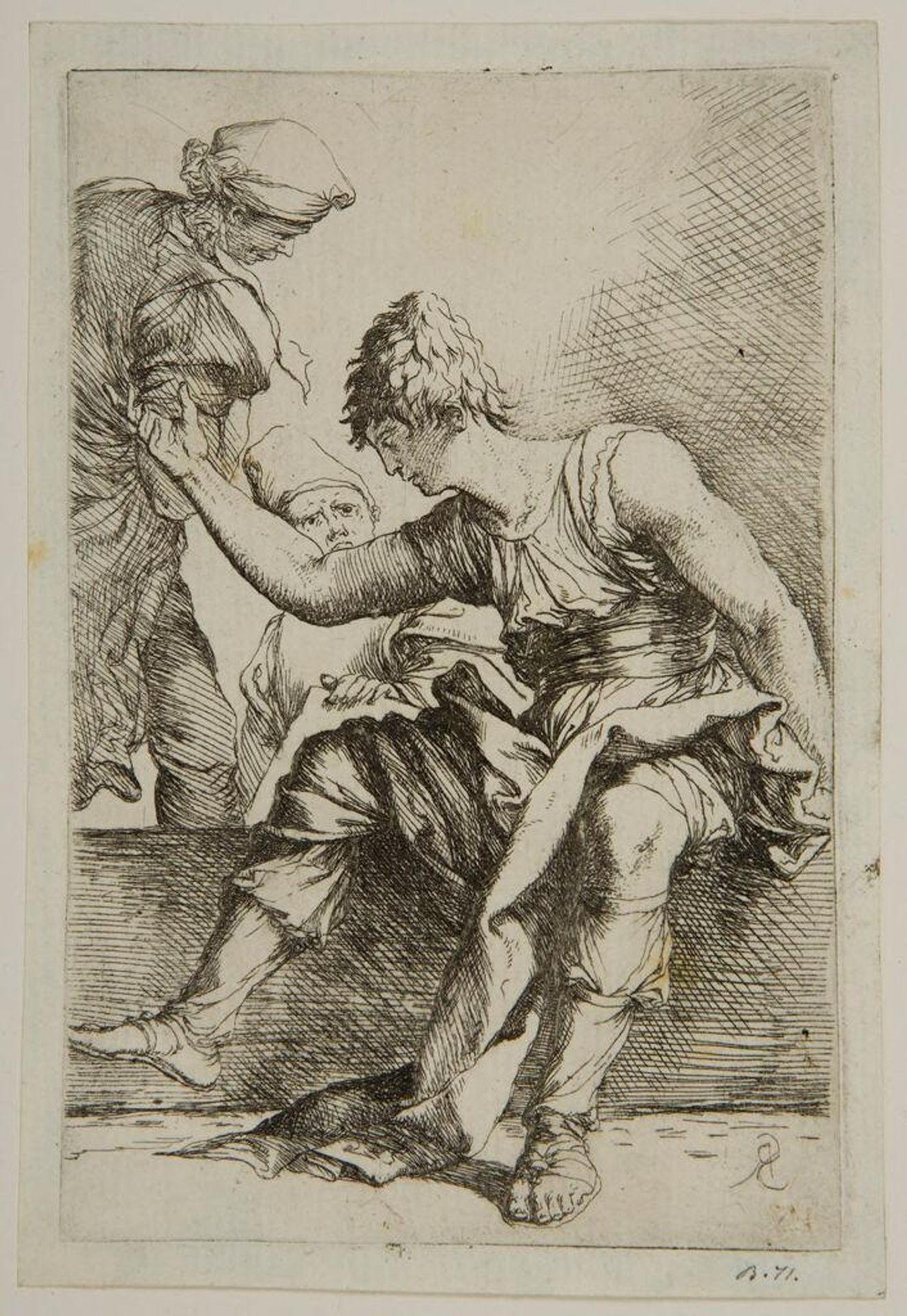 Young Man Sitting on a Wall and Speaking with Two Men by Salvator Rosa