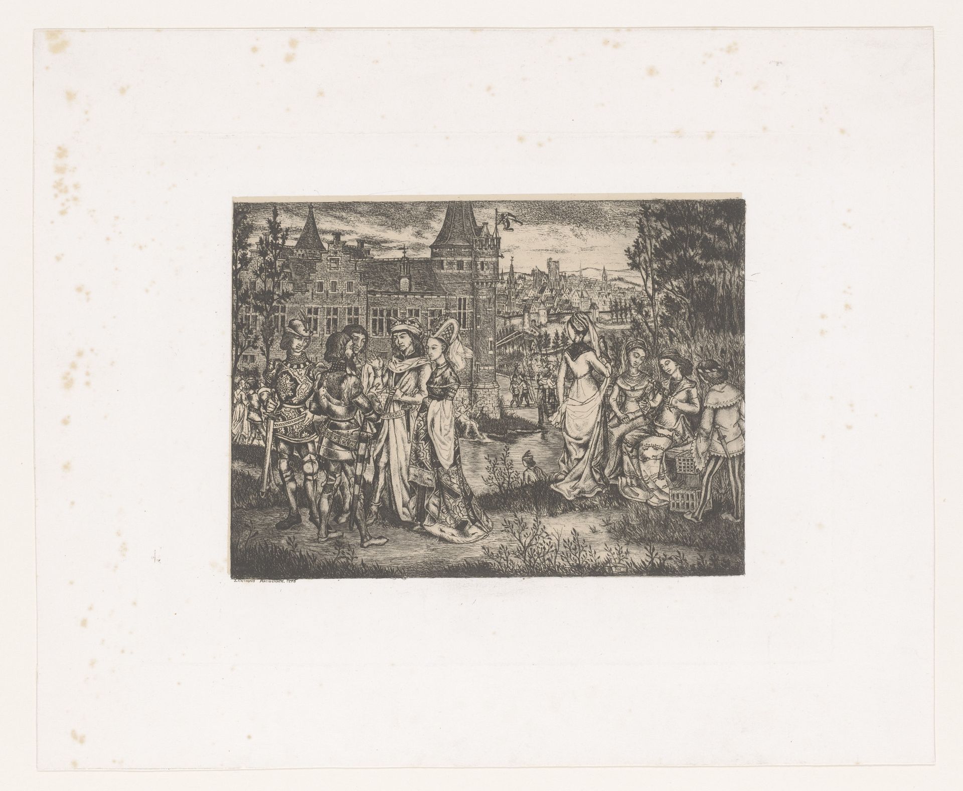 Middeleeuwse edellieden in een kasteeltuin by Jean-Baptiste Anthony