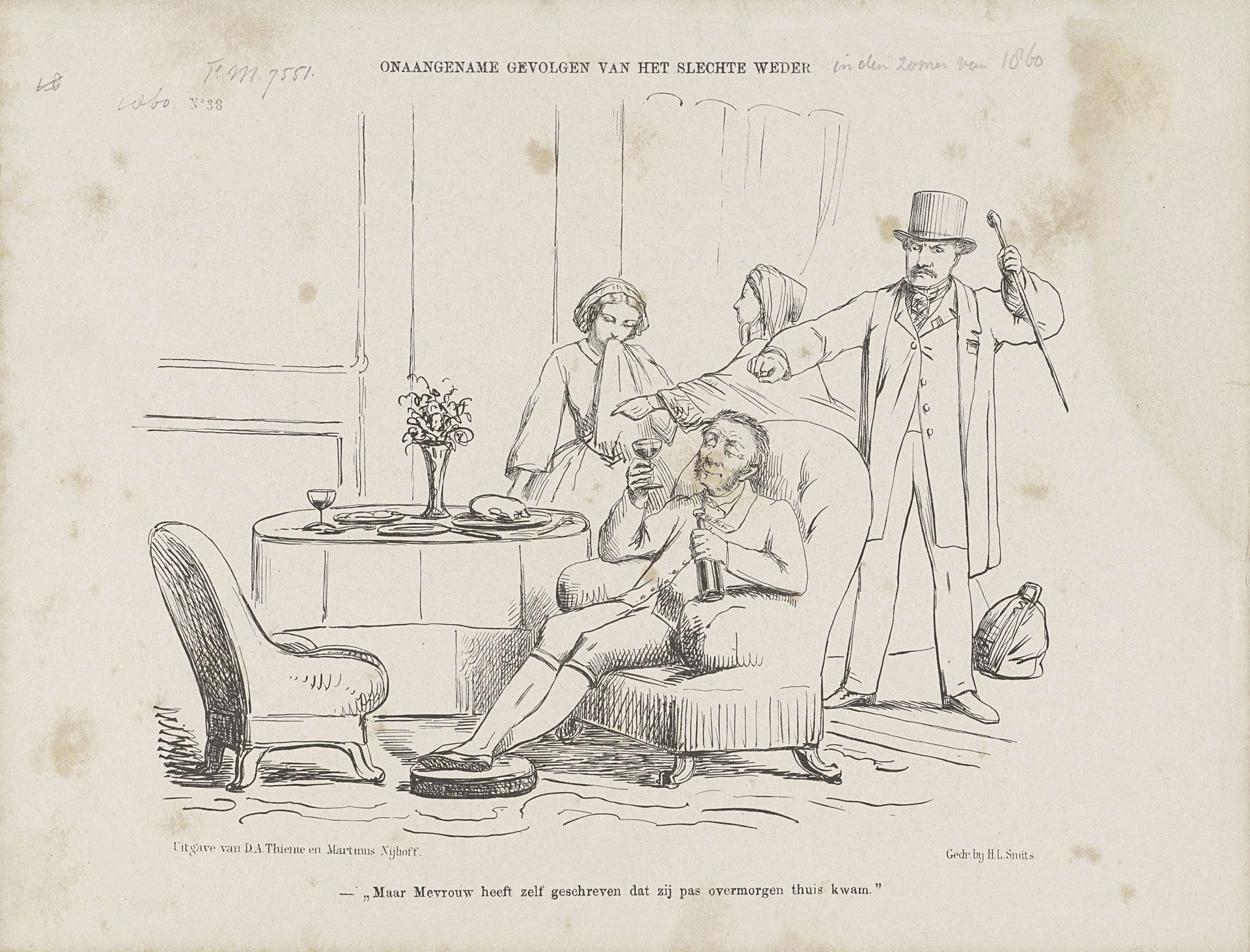 Spotprent op het slechte weer in de zomer van 1860 by Johan Michaël Schmidt Crans