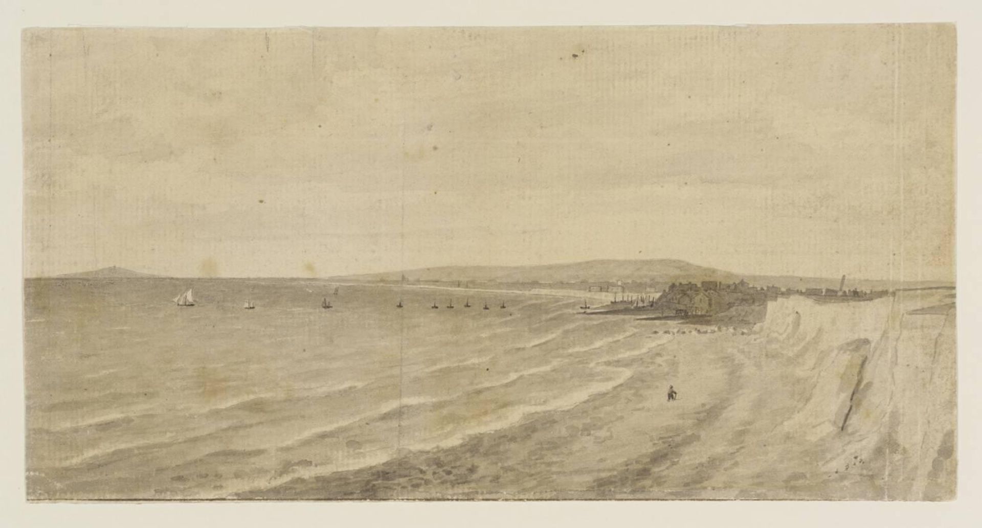 Shore Scene with Shipping. Verso: Hilly Landscape by Thomas Stothard