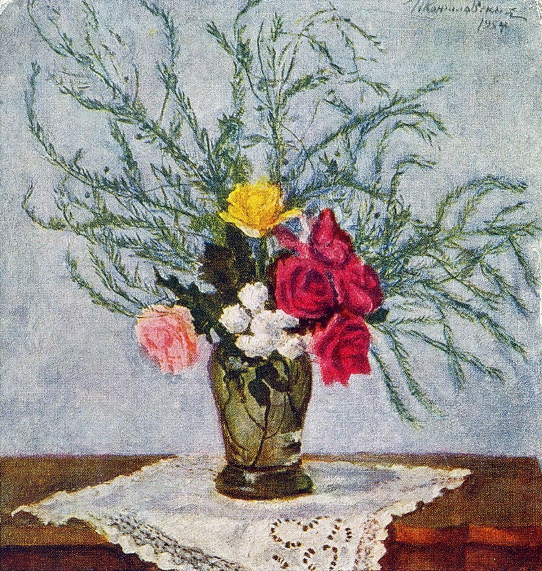Roses and asparagus by Pyotr Konchalovsky