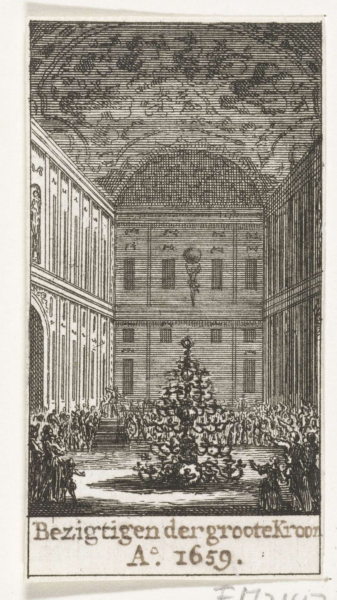 Bezichtiging van de grote kroonluchter, geschenk aan de Russische tsaar, 1659 by Simon Fokke