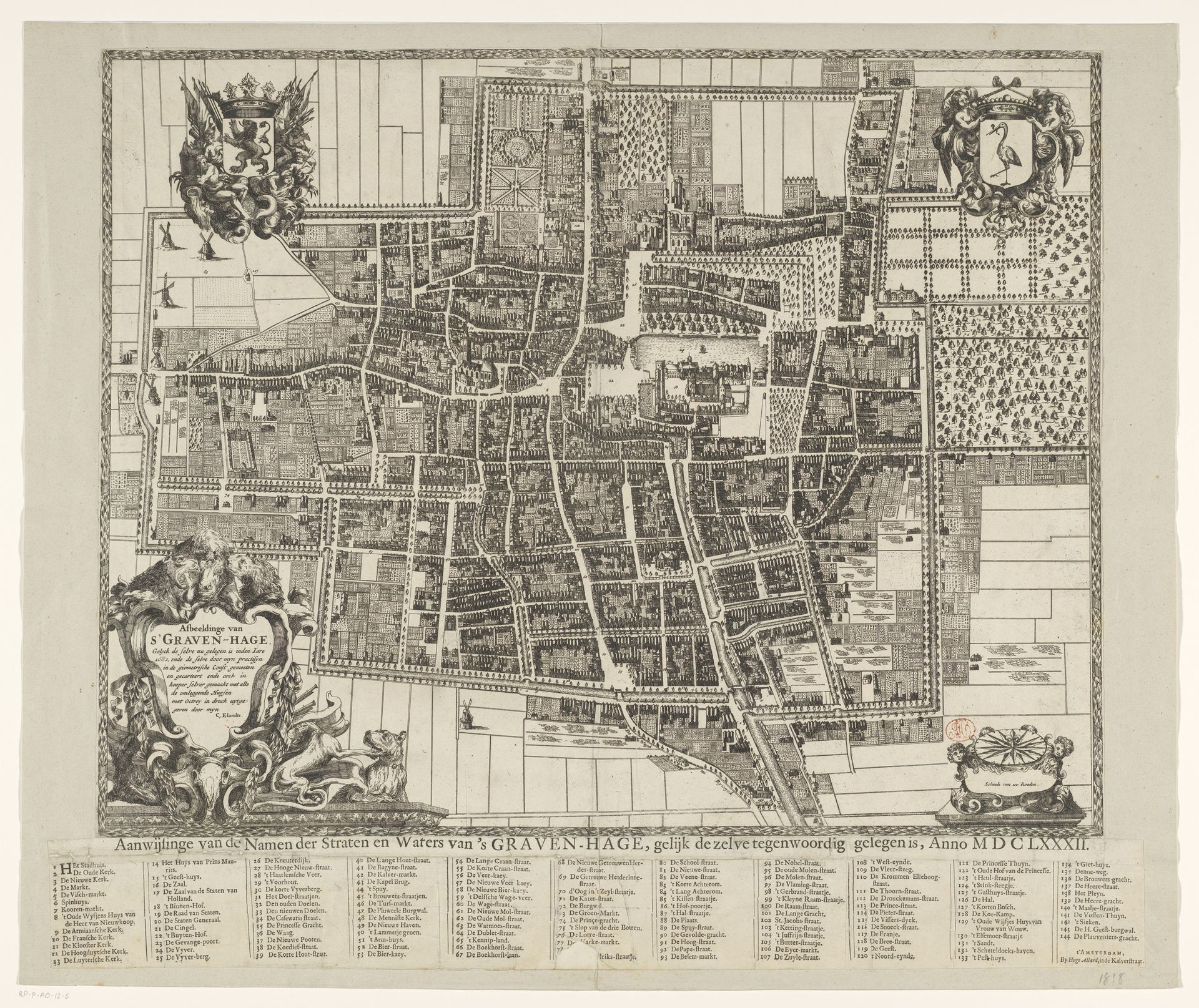 Plattegrond van Den Haag, 1682 by Cornelis Elandts