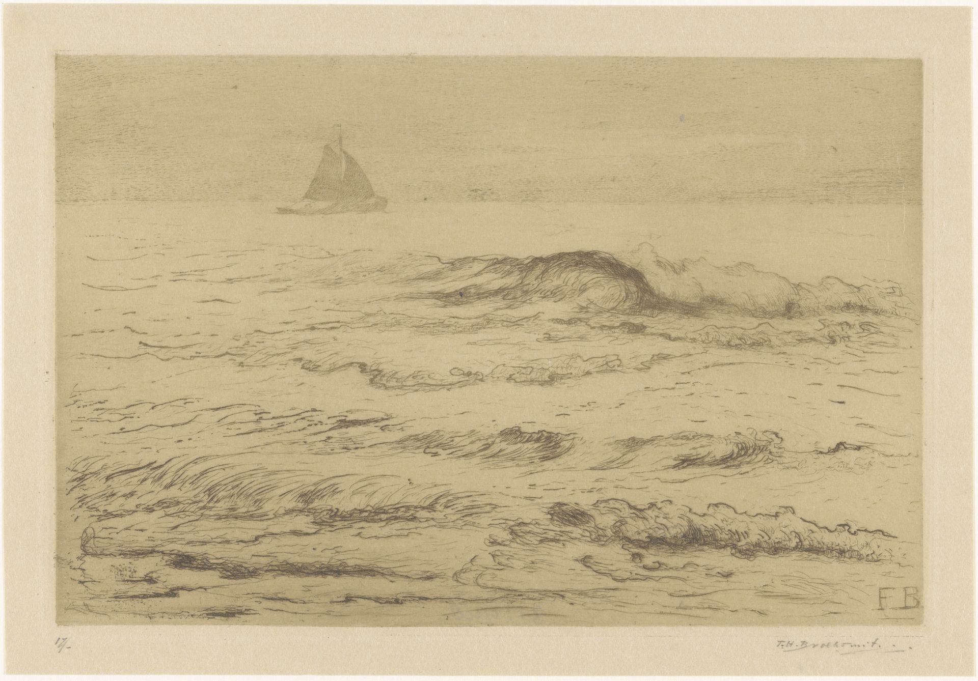 Zeilschip op zee by Frederika Henriëtte Broeksmit