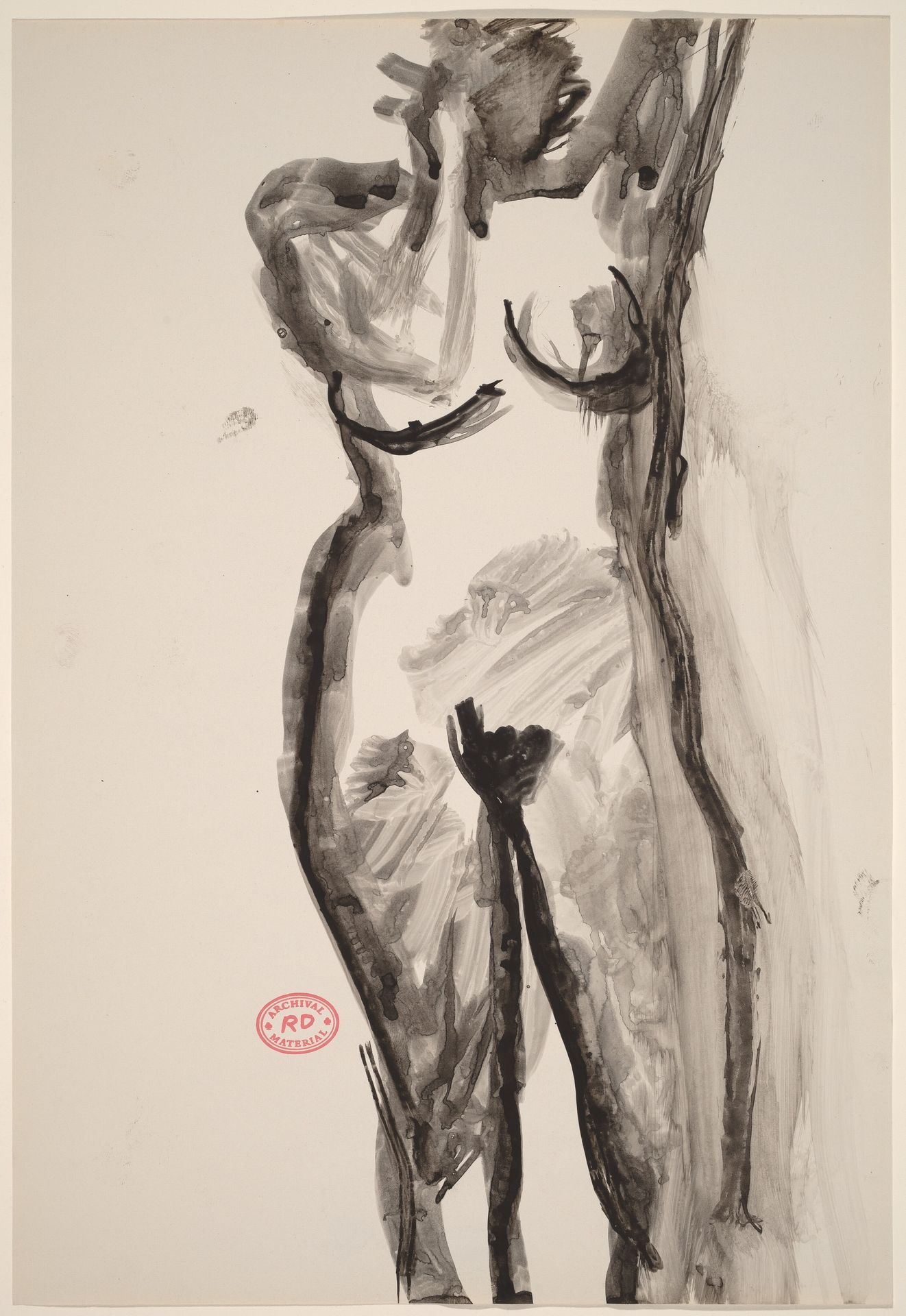 Untitled [front view of standing nude with her left arm raised] by Richard Diebenkorn