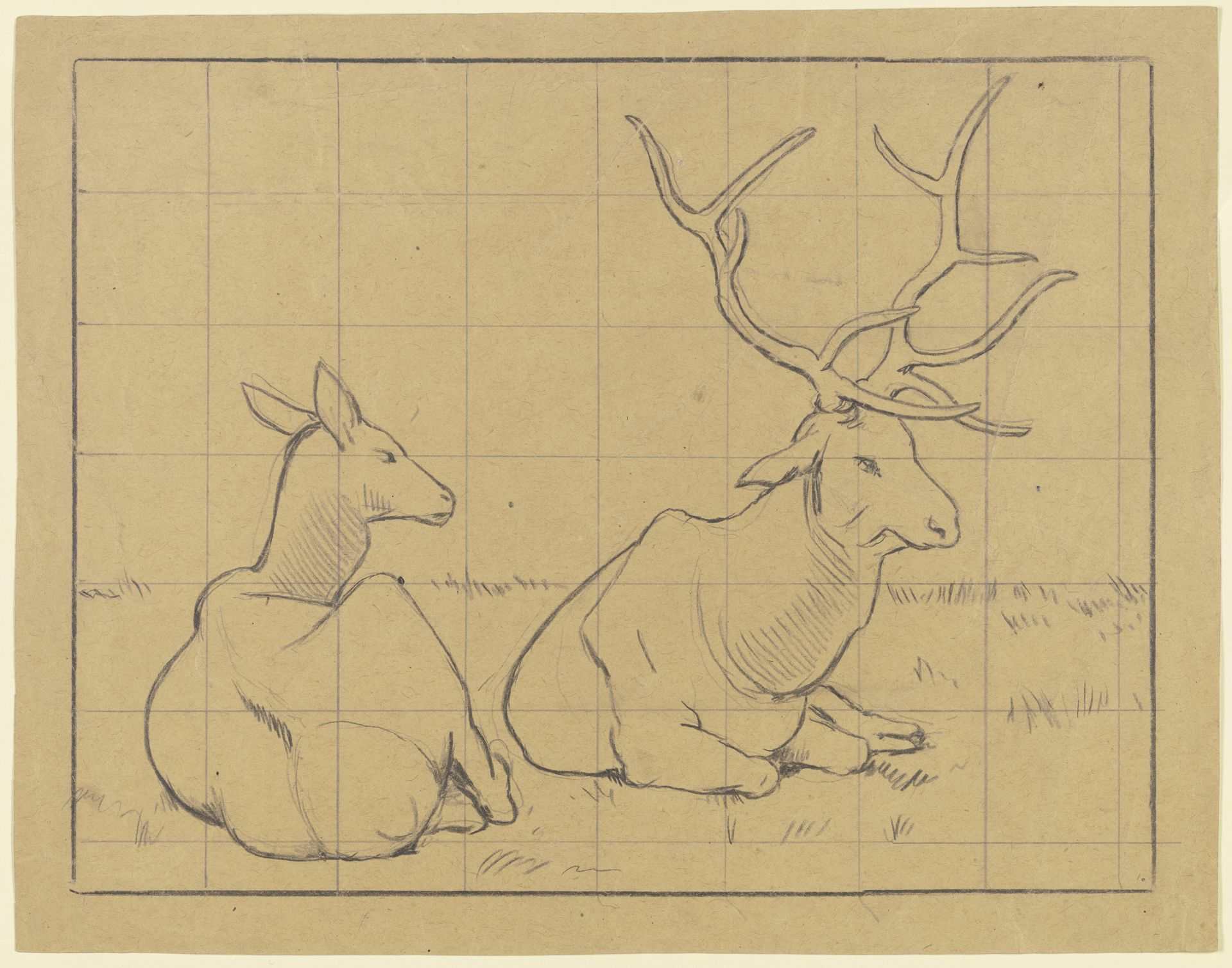 Lying stags by Hans Thoma