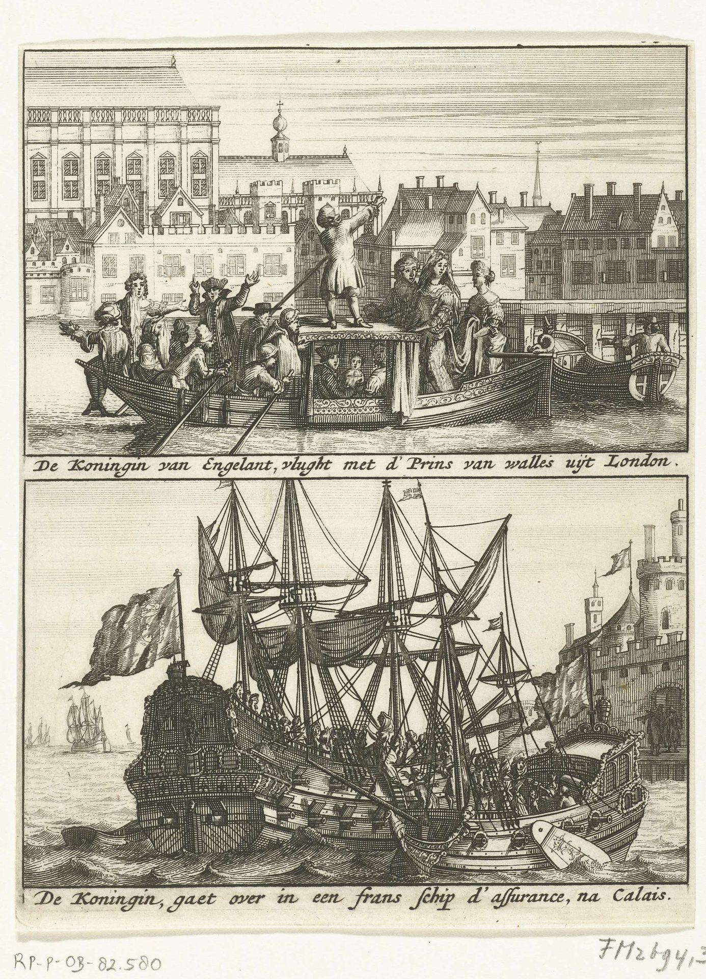 Vlucht van de koningin met de prins van Wales, 1688 by Anonymous