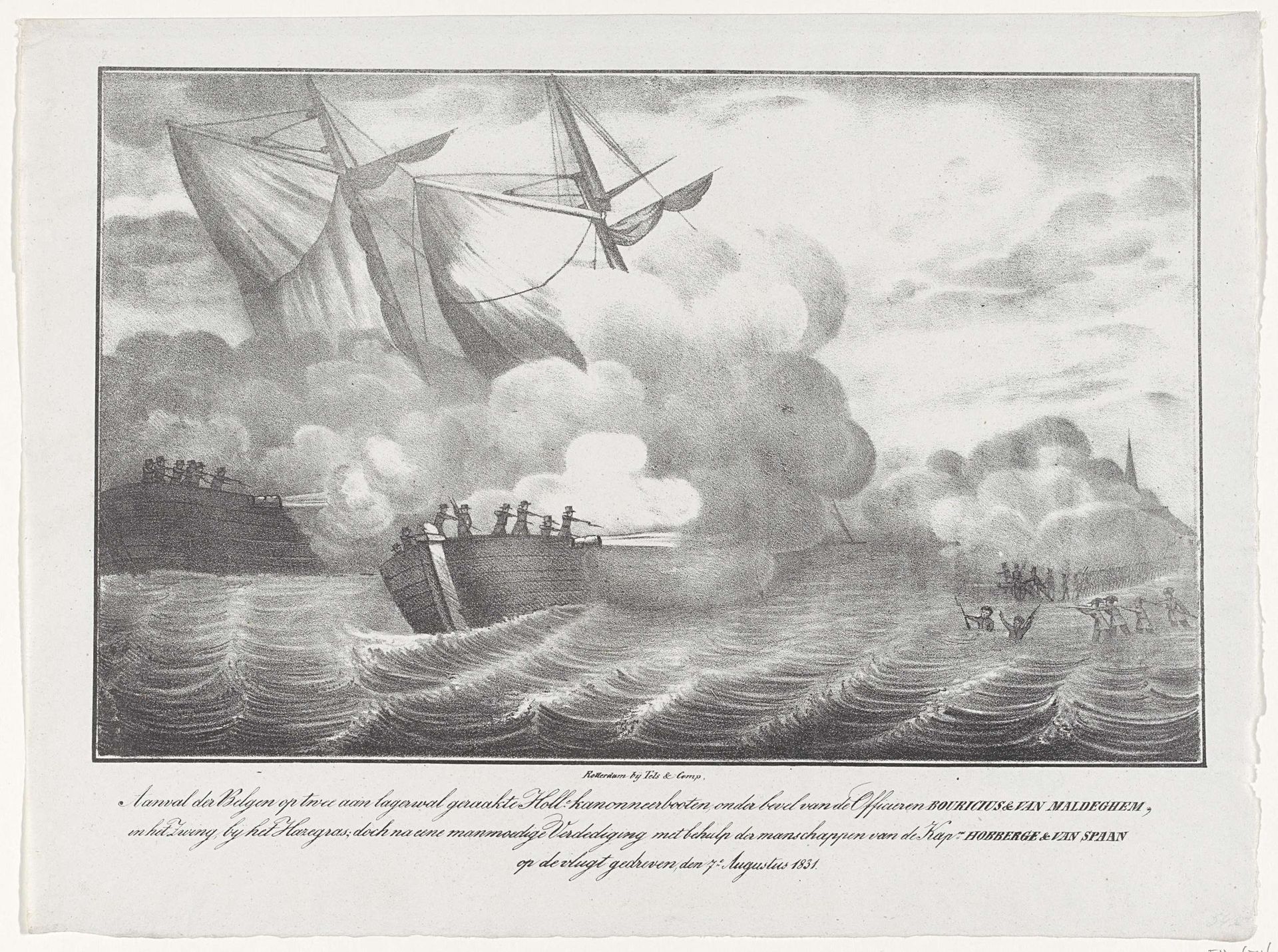 Afslaan van de aanval op de twee kanonneerboten, 1831 by Anonymous