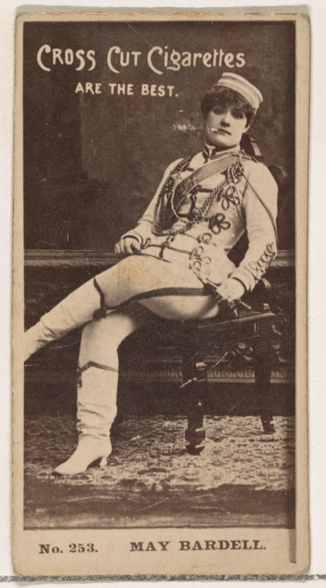 Card Number 253, May Bardell, from the Actors and Actresses series (N145-2) issued by Duke Sons & Co. to promote Cross Cut Cigarettes by W. Duke, Sons & Co.