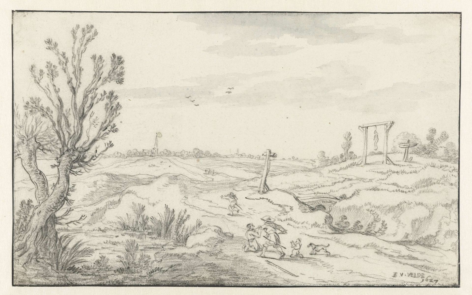 Landschap met wandelaars overvallen door een struikrover by Esaias van de Velde