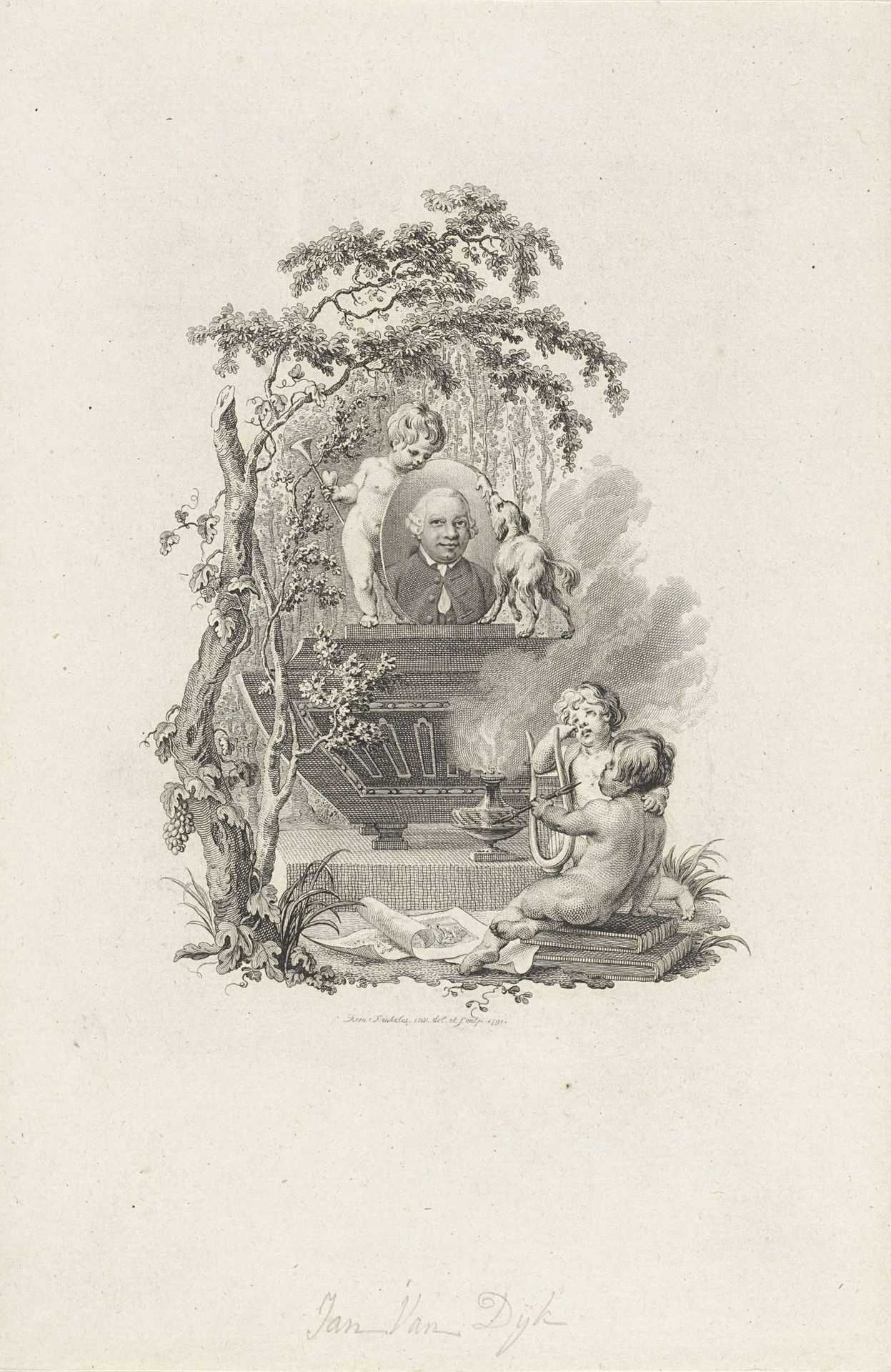 Allegorisch portret van Jan van Dijk by Reinier Vinkeles
