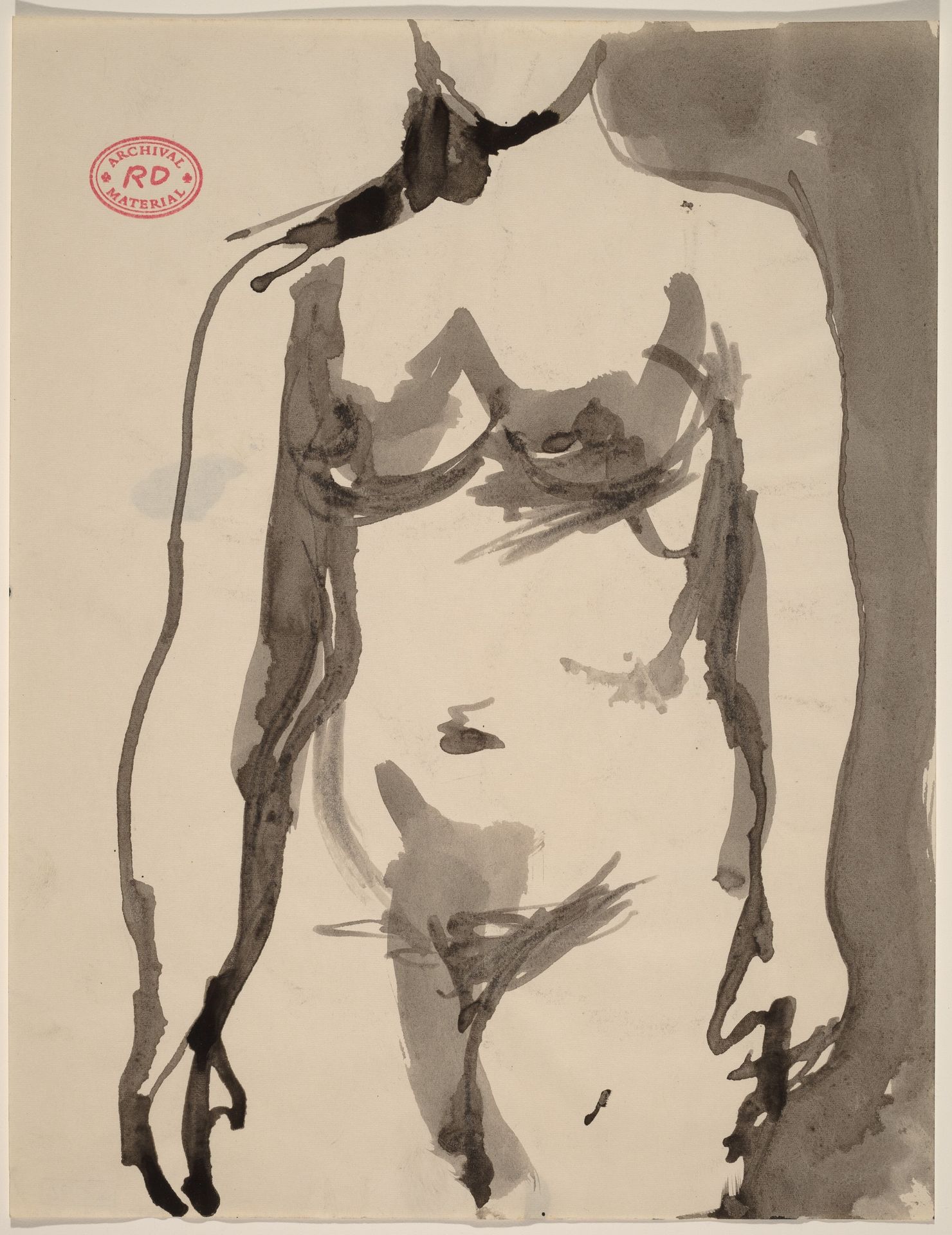 Untitled [front view of standing female nude with arms to side] by Richard Diebenkorn