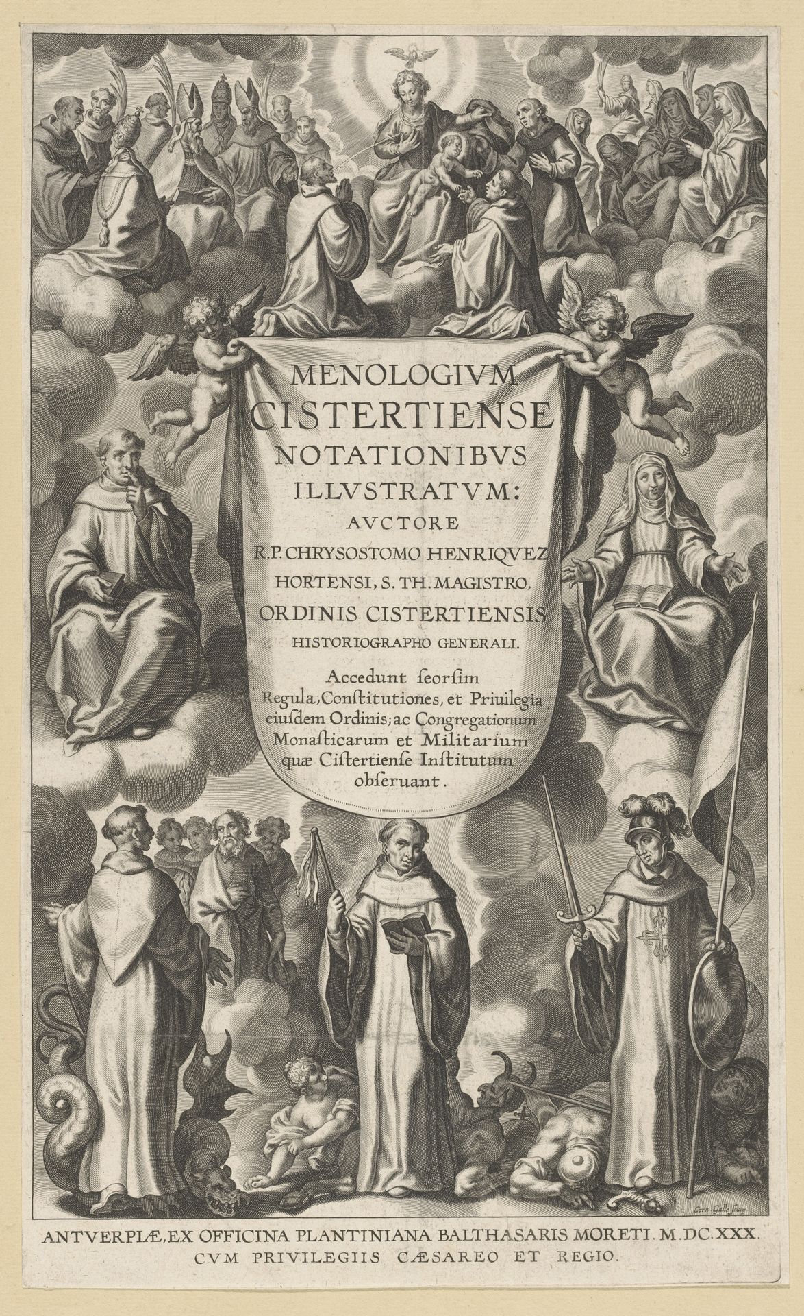 Allegorische titelpagina met Cisterciënzer heiligen by Cornelis Galle I