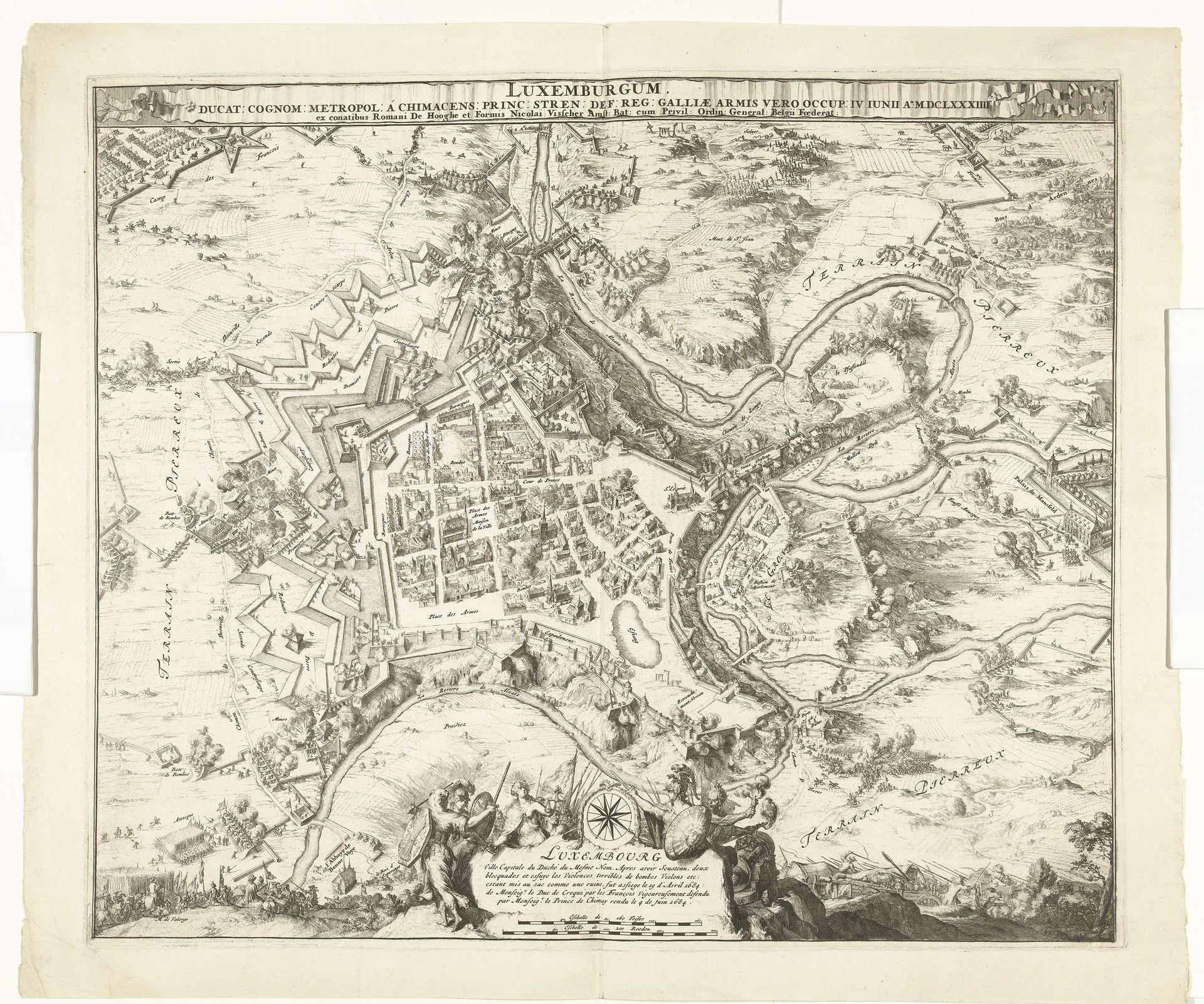Bombardement van Luxemburg door de maarschalk de Créquy, 1684 by Romeyn de Hooghe