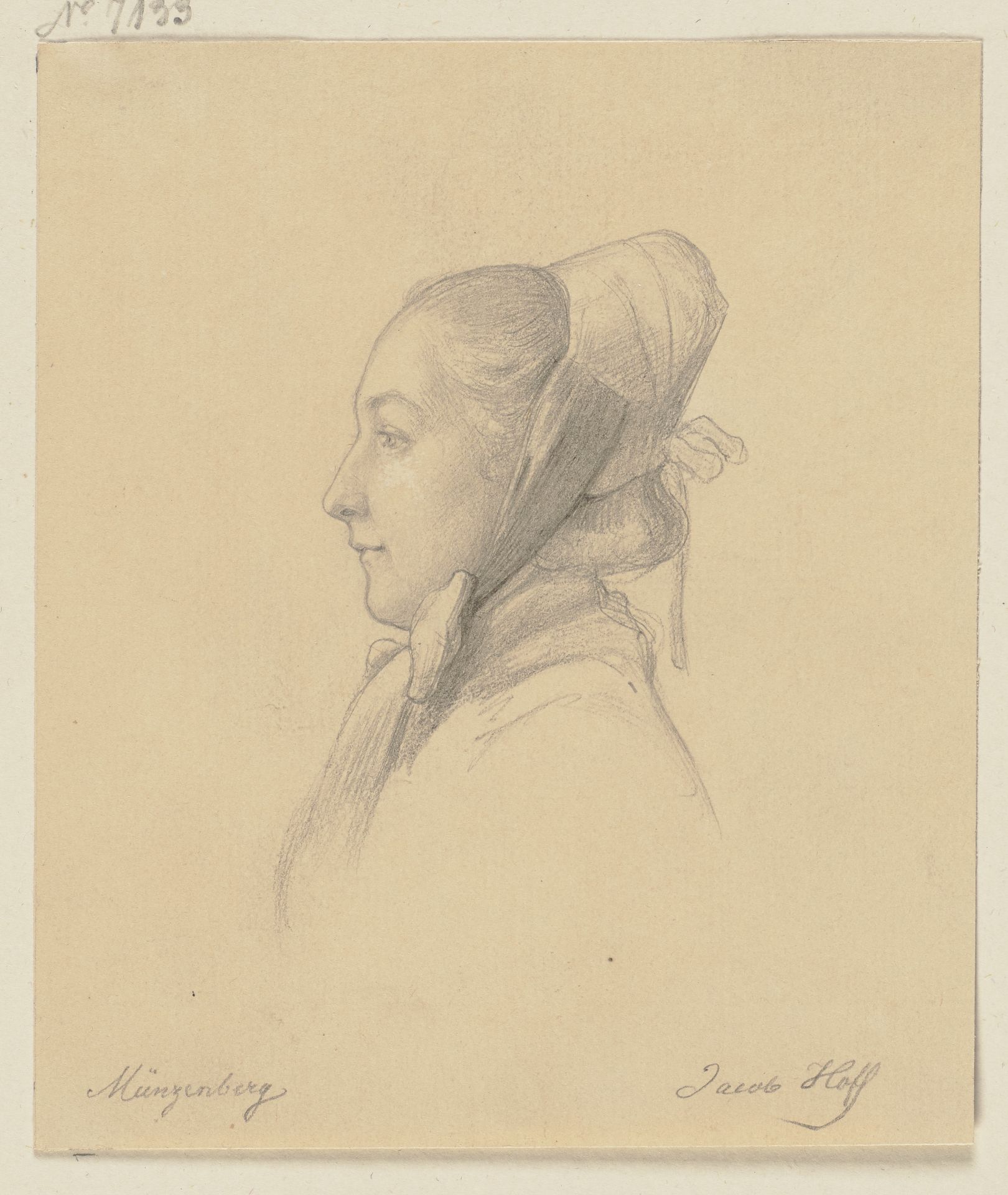 Hessisches Bauernmädchen, Profilkopf nach links gewandt by Johann Jakob Hoff