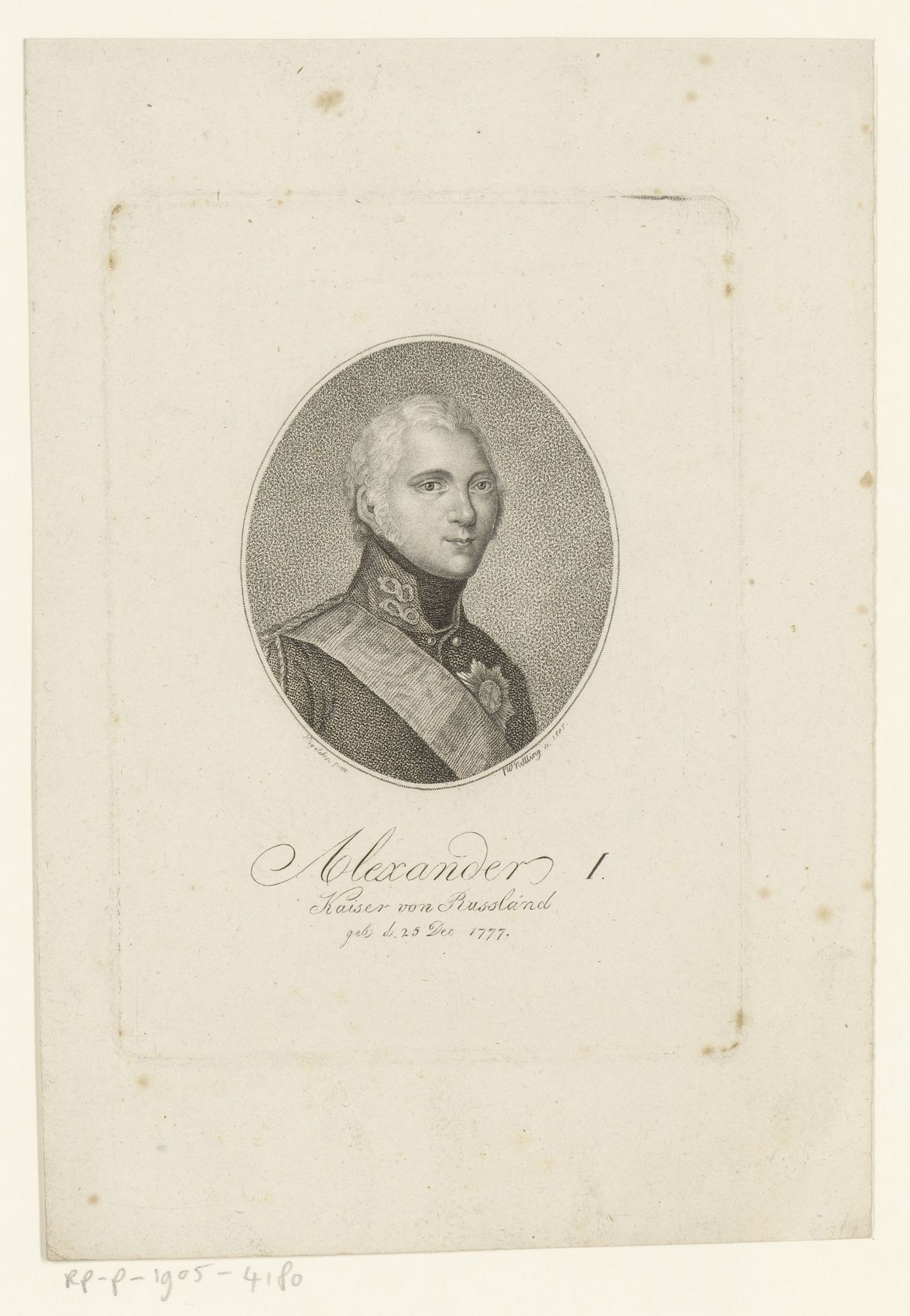 Portret van Alexander I, tsaar van Rusland by Friedrich Wilhelm Nettling
