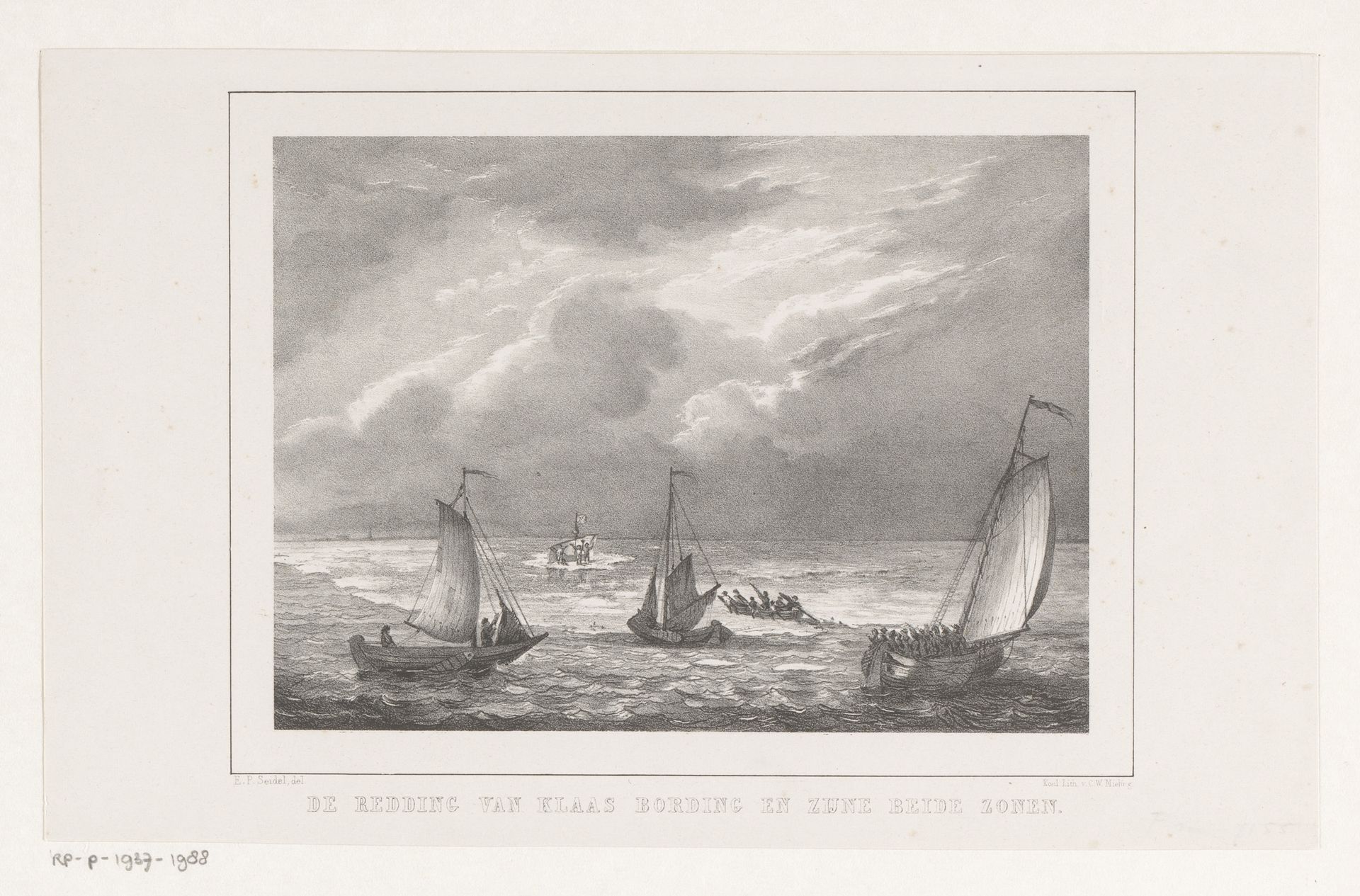 Redding van Klaas Bording en zijn zoons op de Zuiderzee by E.P. Seidel