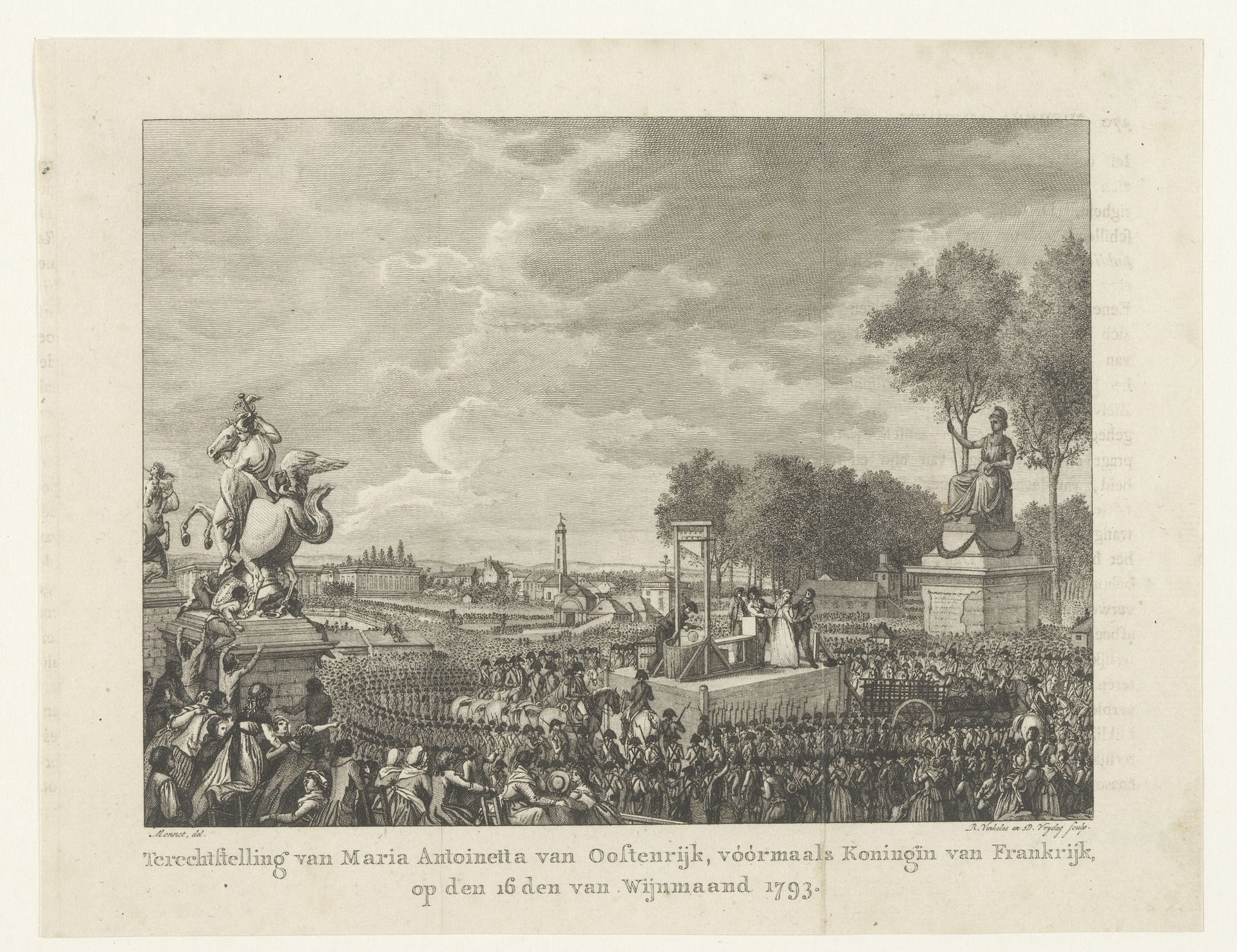 Terechtstelling van Maria Antoinetta van Oostenrijk, voormaals Koningin van Frankrijk, op den 16den van Wijnmaand 1793 by Reinier Vinkeles