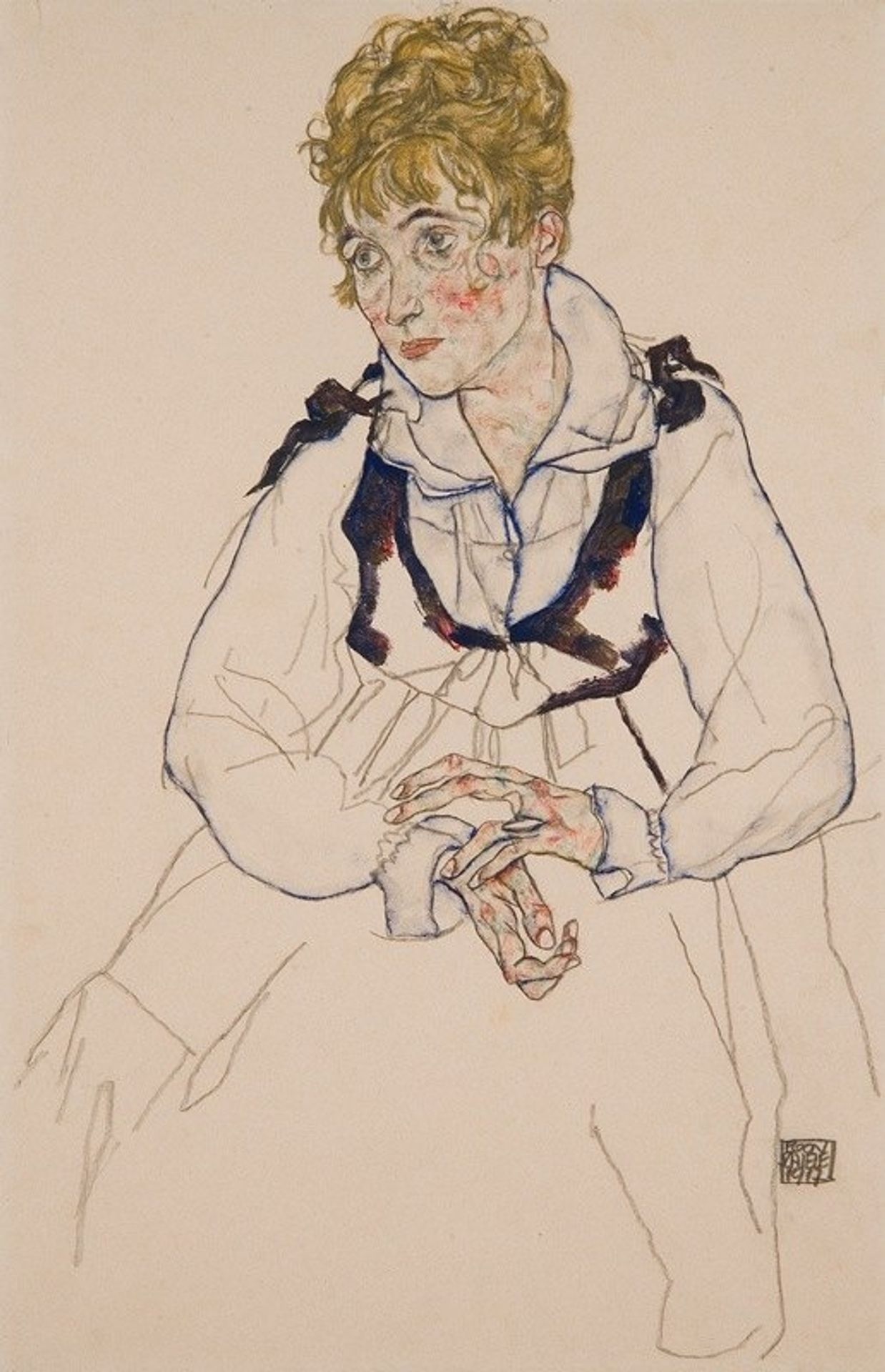 Die Frau des Künstlers, sitzend Edith Schiele by Egon Schiele