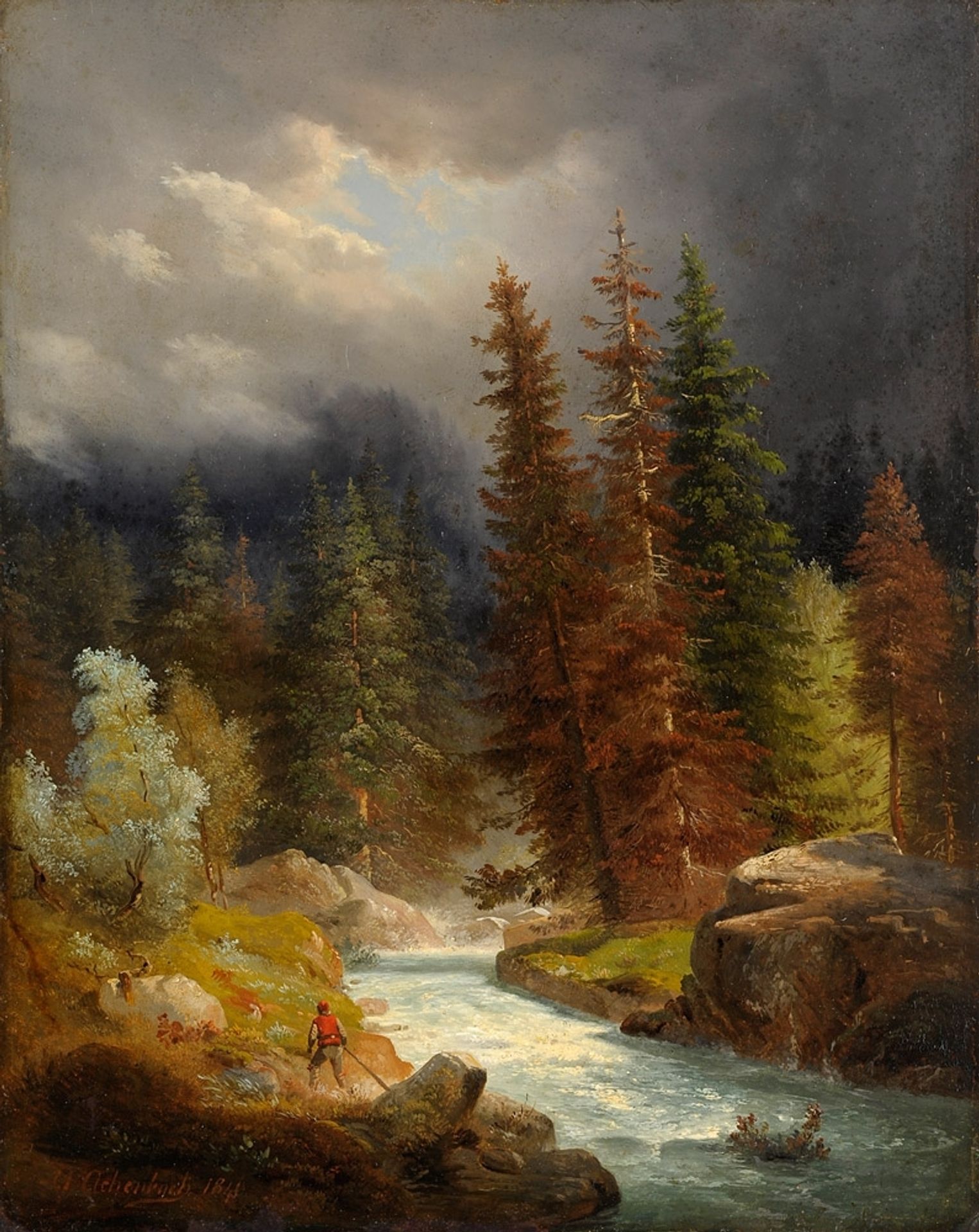 Hikers At A Torrent by Andreas Achenbach