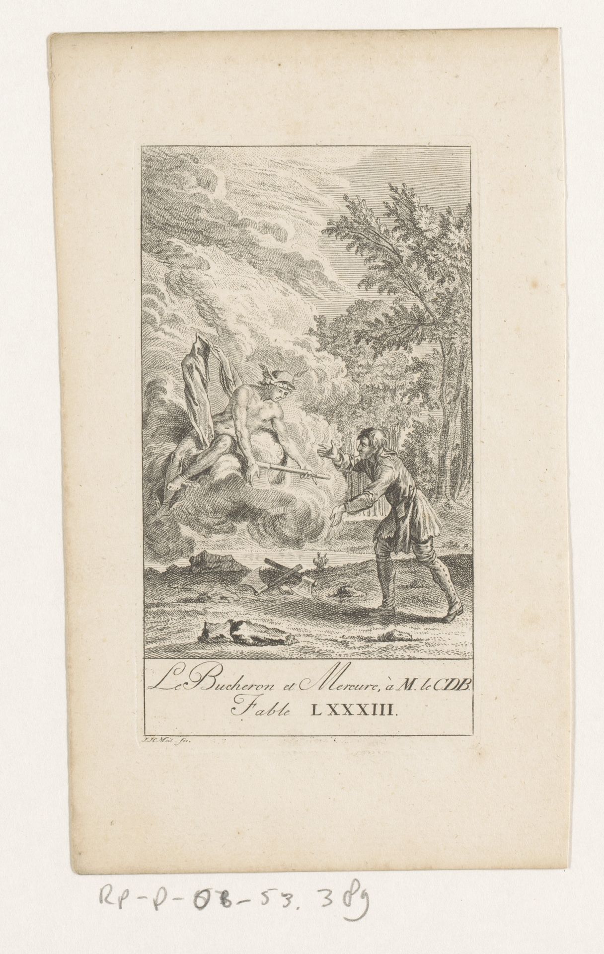 Fabel van de houthakker en Mercurius by Johann Heinrich (der Ältere) Meil