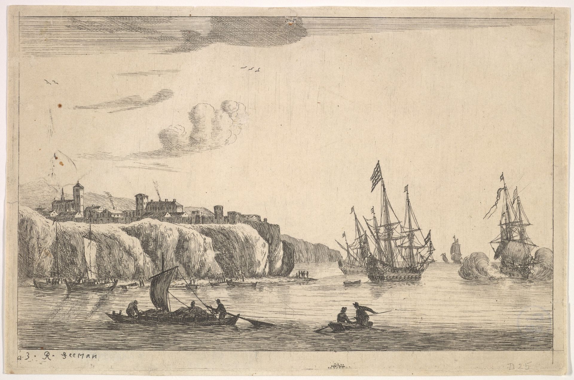 Seaport with Village on a Cliff by Reinier Nooms