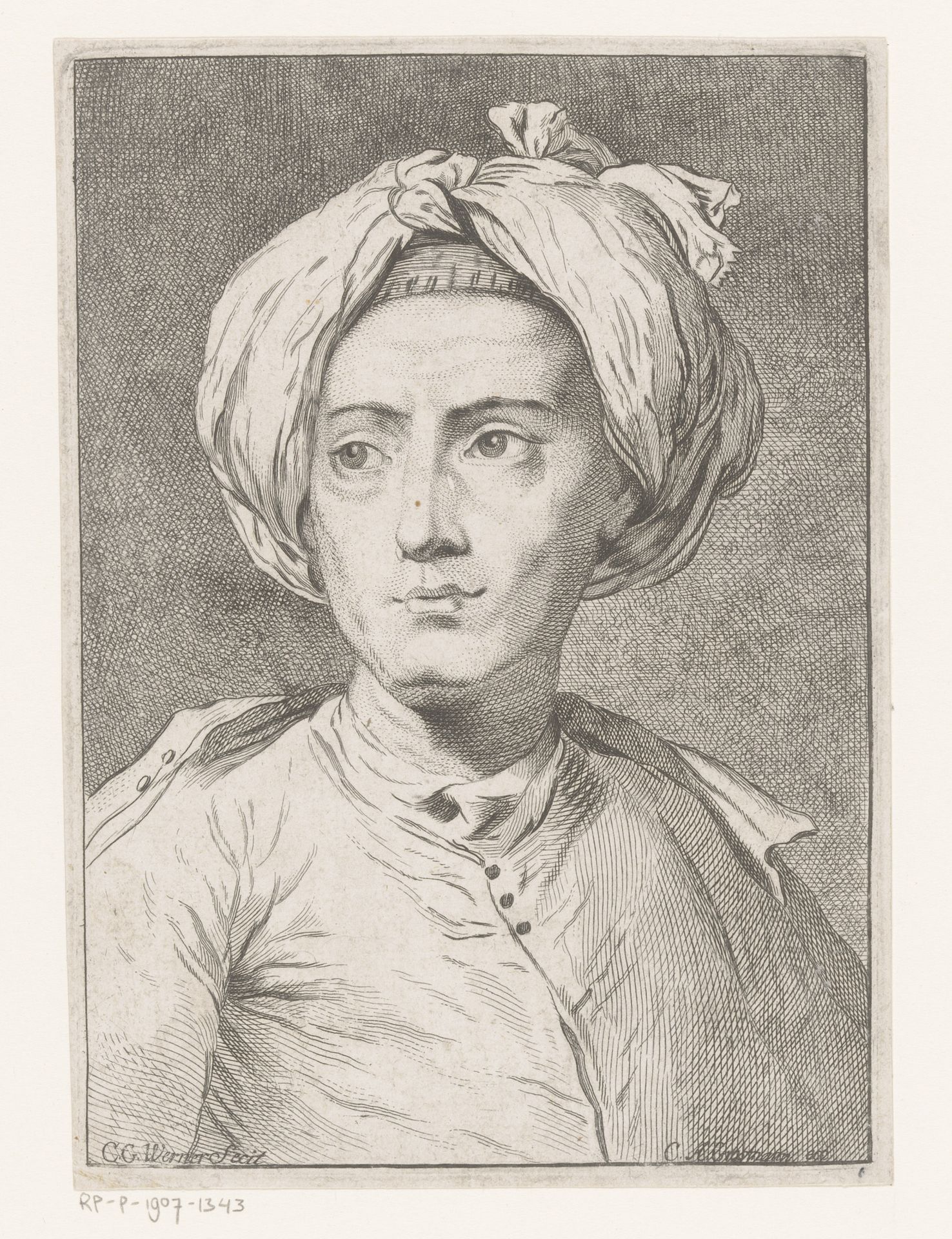 Portret van een man, mogelijk een zelfportret van Christian Gottlieb Werner by Christian Gottlieb (prentmaker) Werner