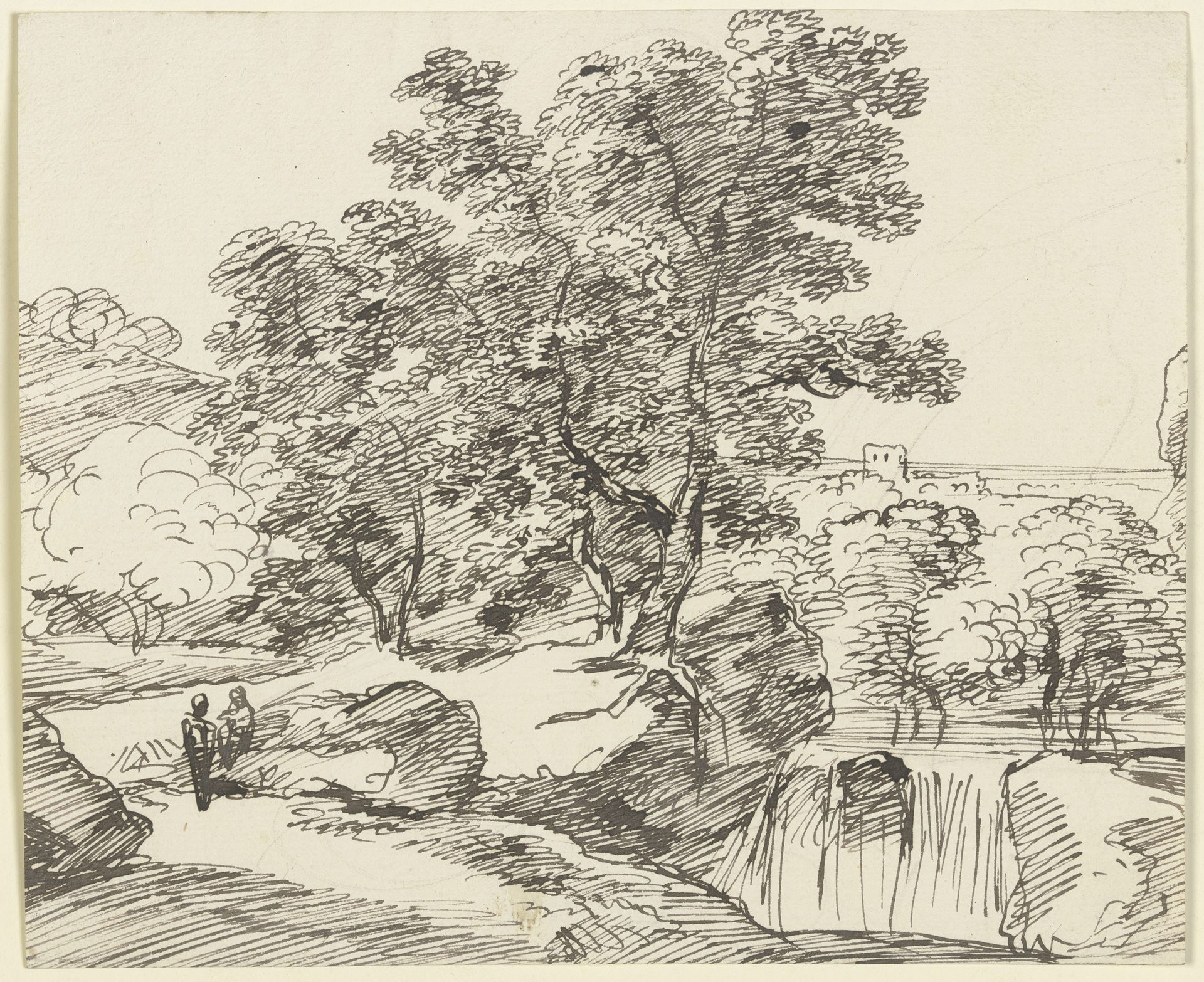 Baumbestandener Fluss mit Wasserfall by Franz Kobell