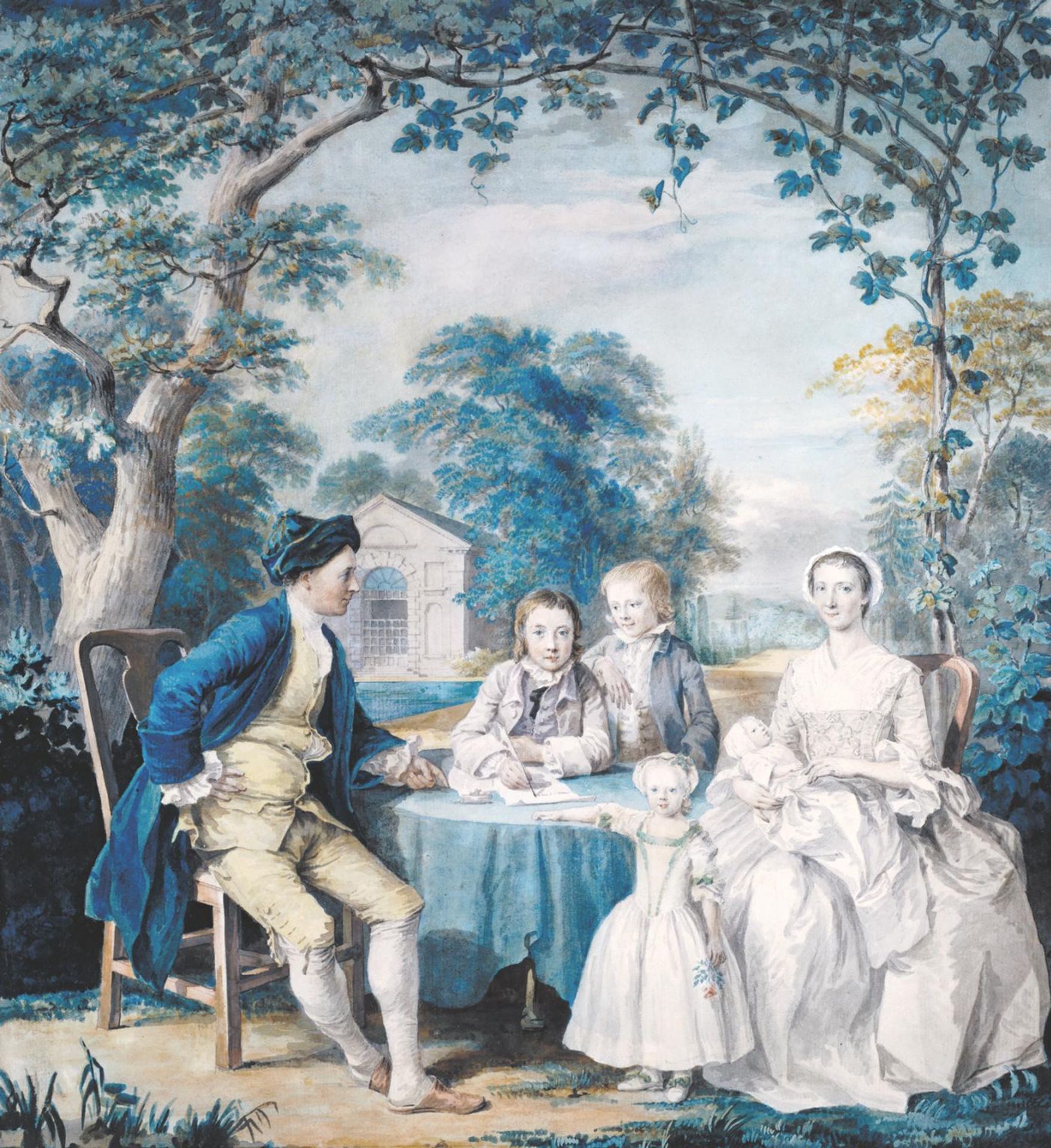 A Family Group in a Garden by British School 18th century