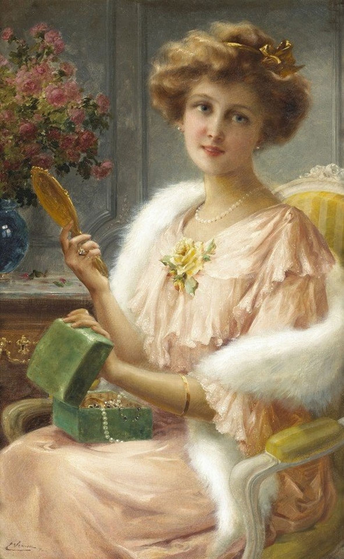 A Young Lady With A Mirror by Emile Vernon
