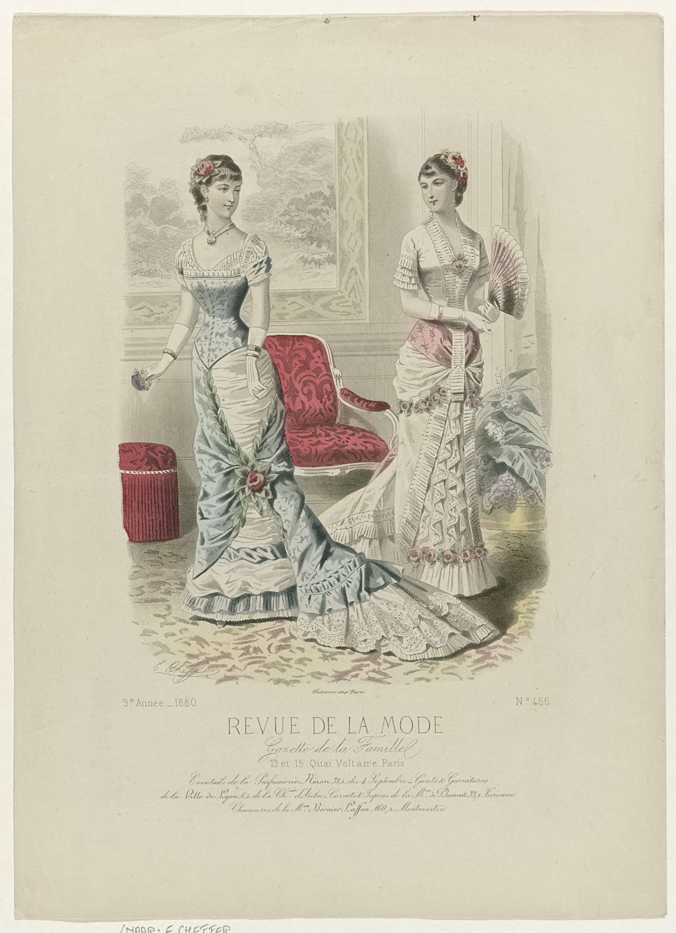 Revue de la Mode, Gazette de la Famille, dimanche 5 décembre 1880, 9e année, No. 466: Eventails de la Parfumerie Ninon (...) by E. Cheffer