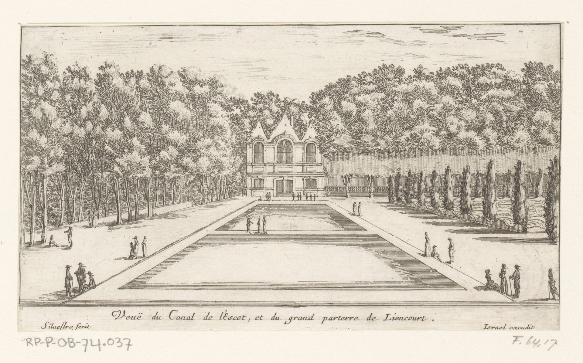 Gezicht op de tuinen van kasteel Rochefoucauld by Israel Silvestre