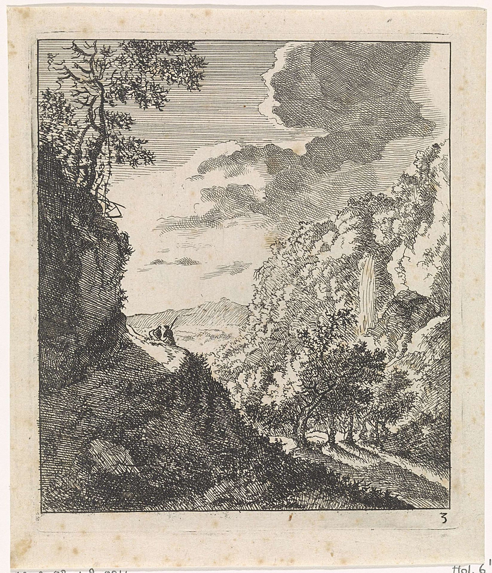 Berglandschap met twee zittende figuren by Jacob Lutma