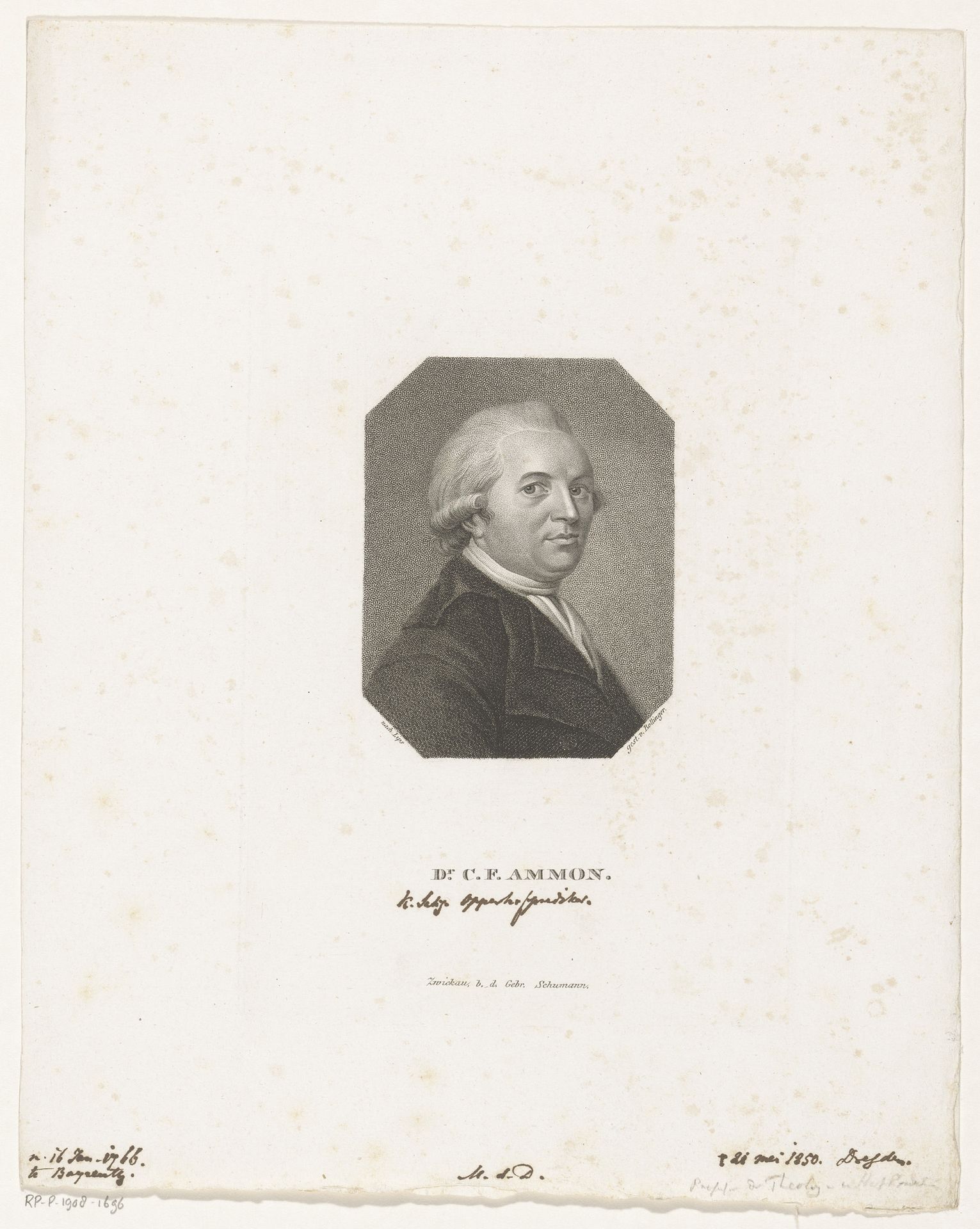 Portret van Christoph Friedrich Ammon by Friedrich Wilhelm Bollinger