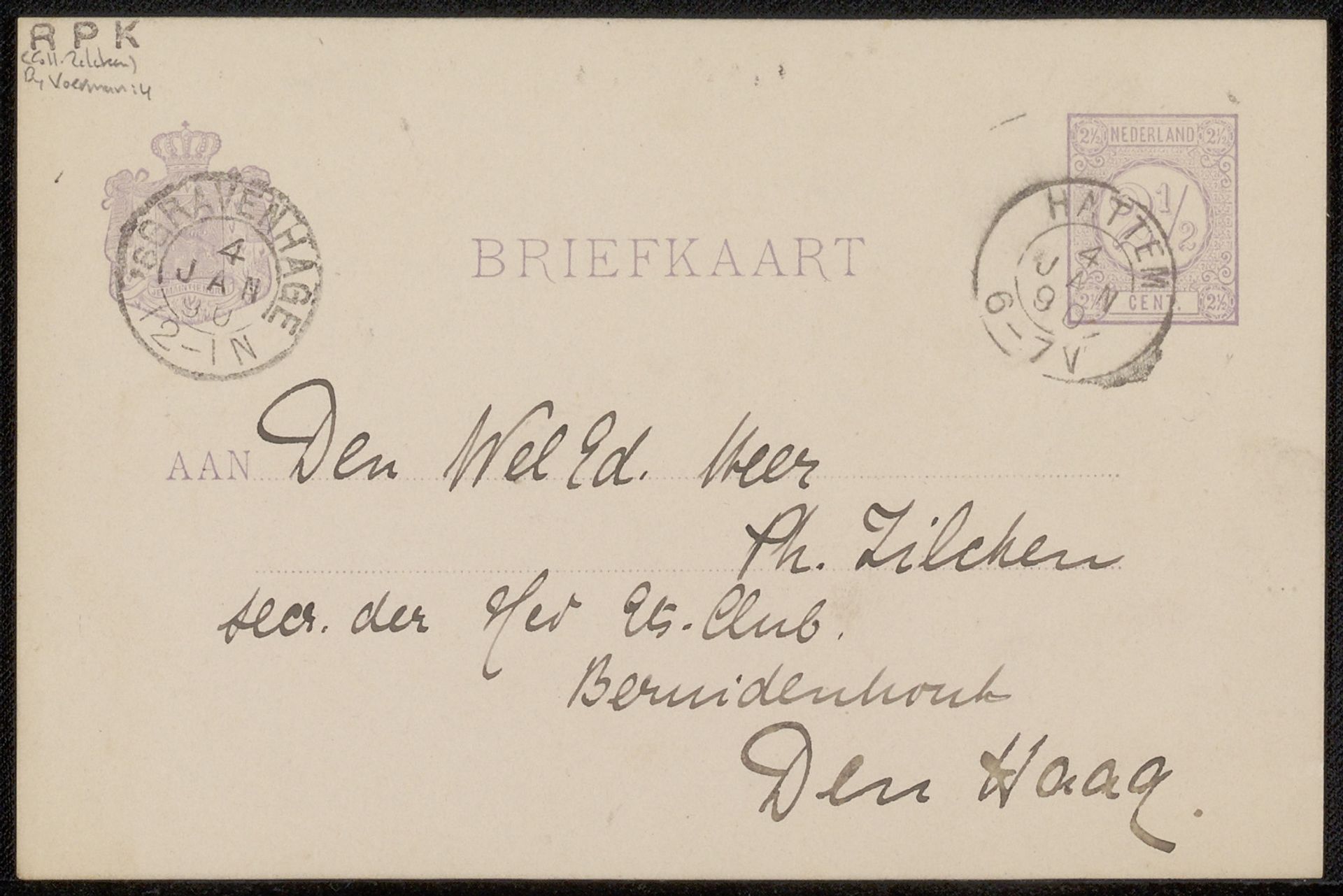 Briefkaart aan Philip Zilcken by Jan (1857-1941) Voerman