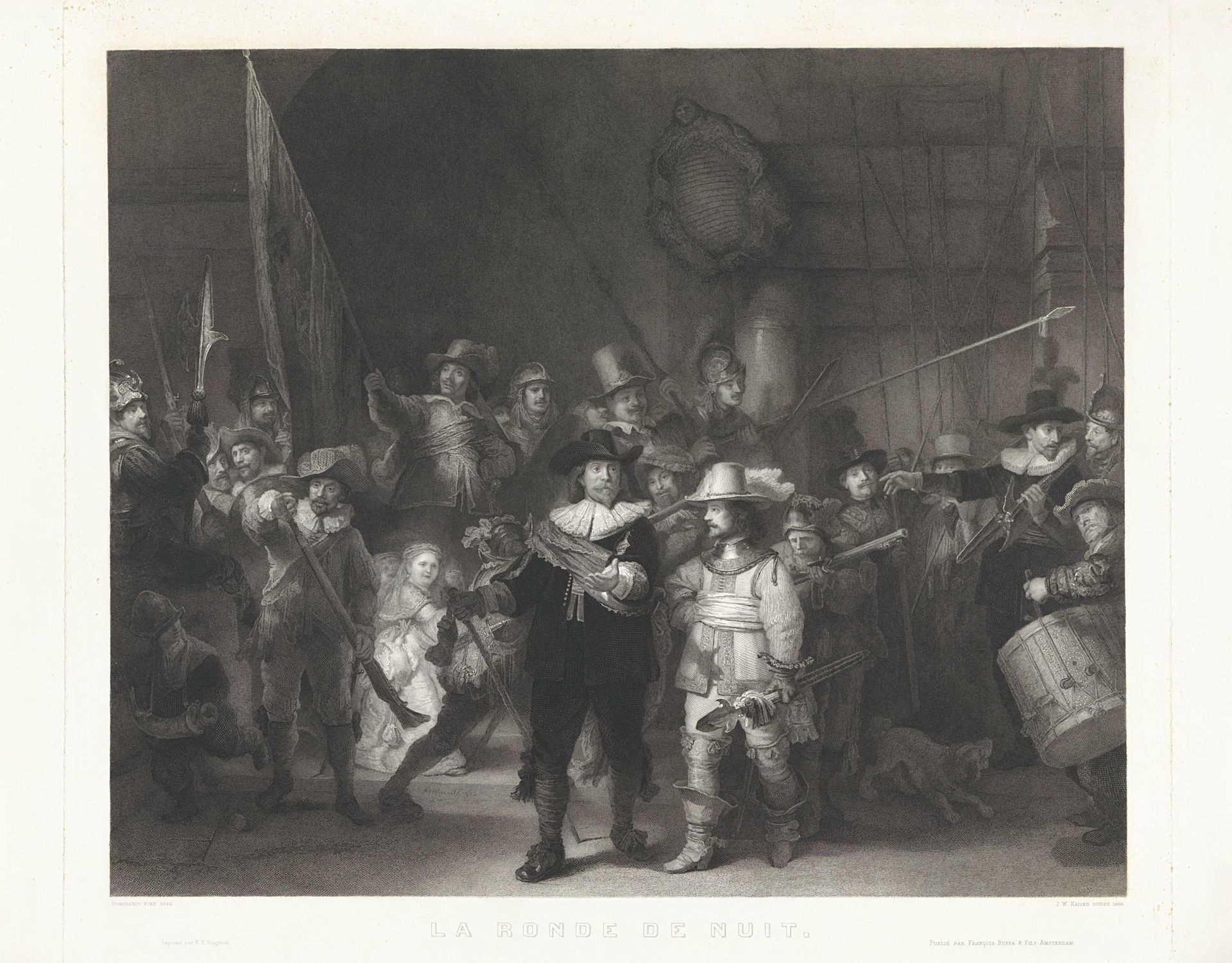 Het korporaalschap van kapitein Frans Banninck Cocq en luitenant Willem van Ruytenburch, bekend als de 'Nachtwacht' by Johann Wilhelm (I) Kaiser