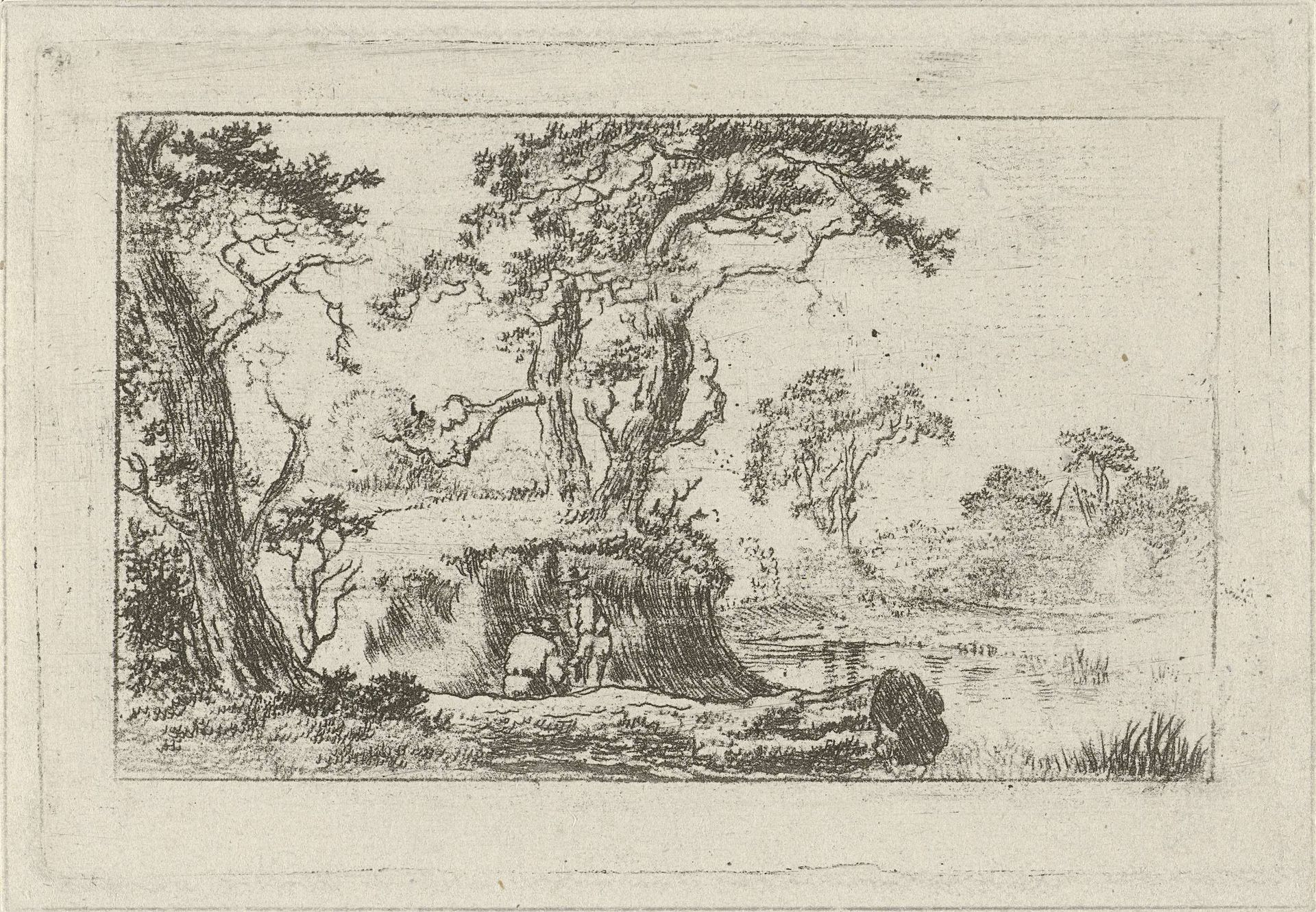 Twee mannen bij een rivier by Hermanus Fock