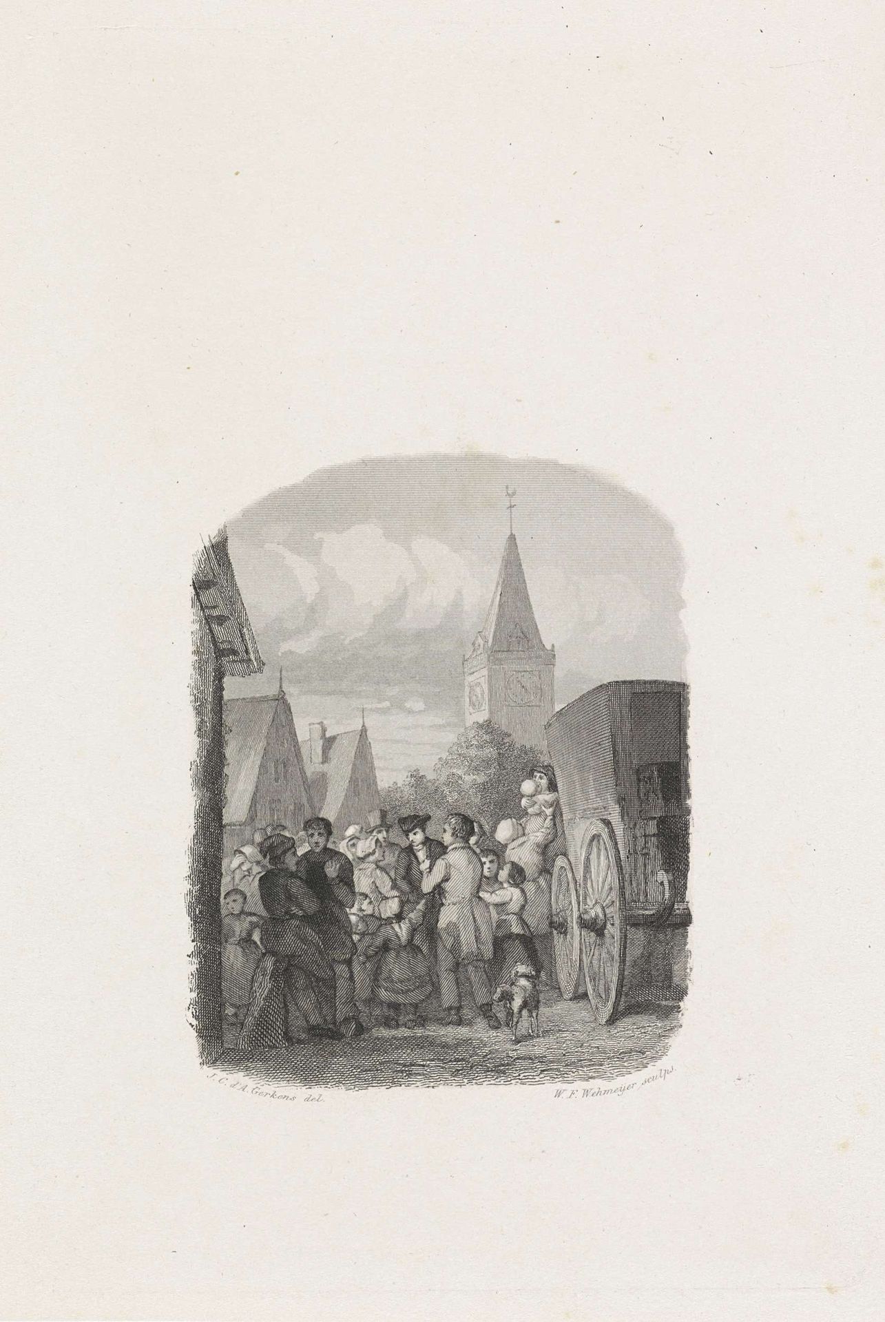 Menigte op een dorpsplein by Willem Frederik Wehmeyer