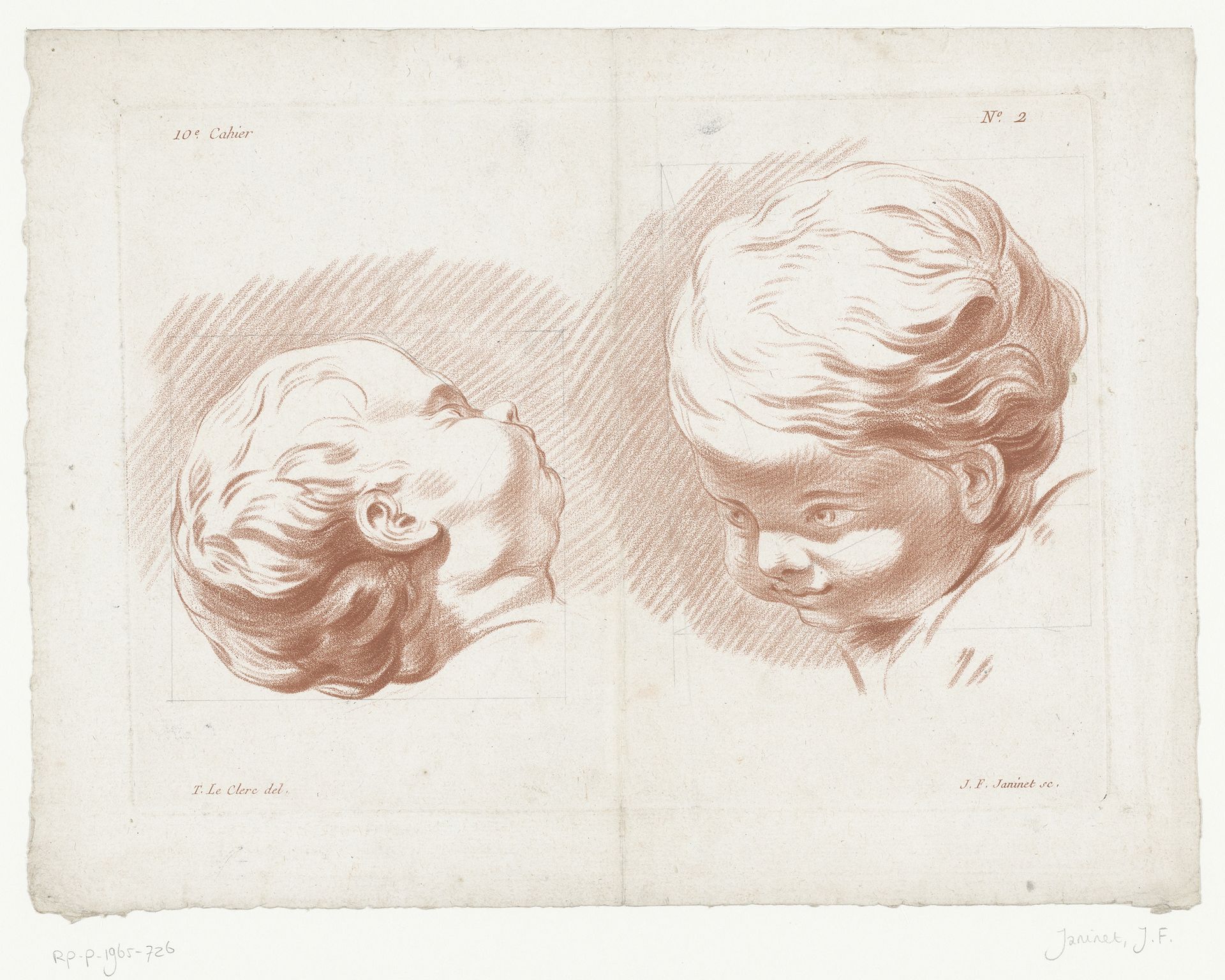 Twee hoofden van kinderen by Jean François Janinet