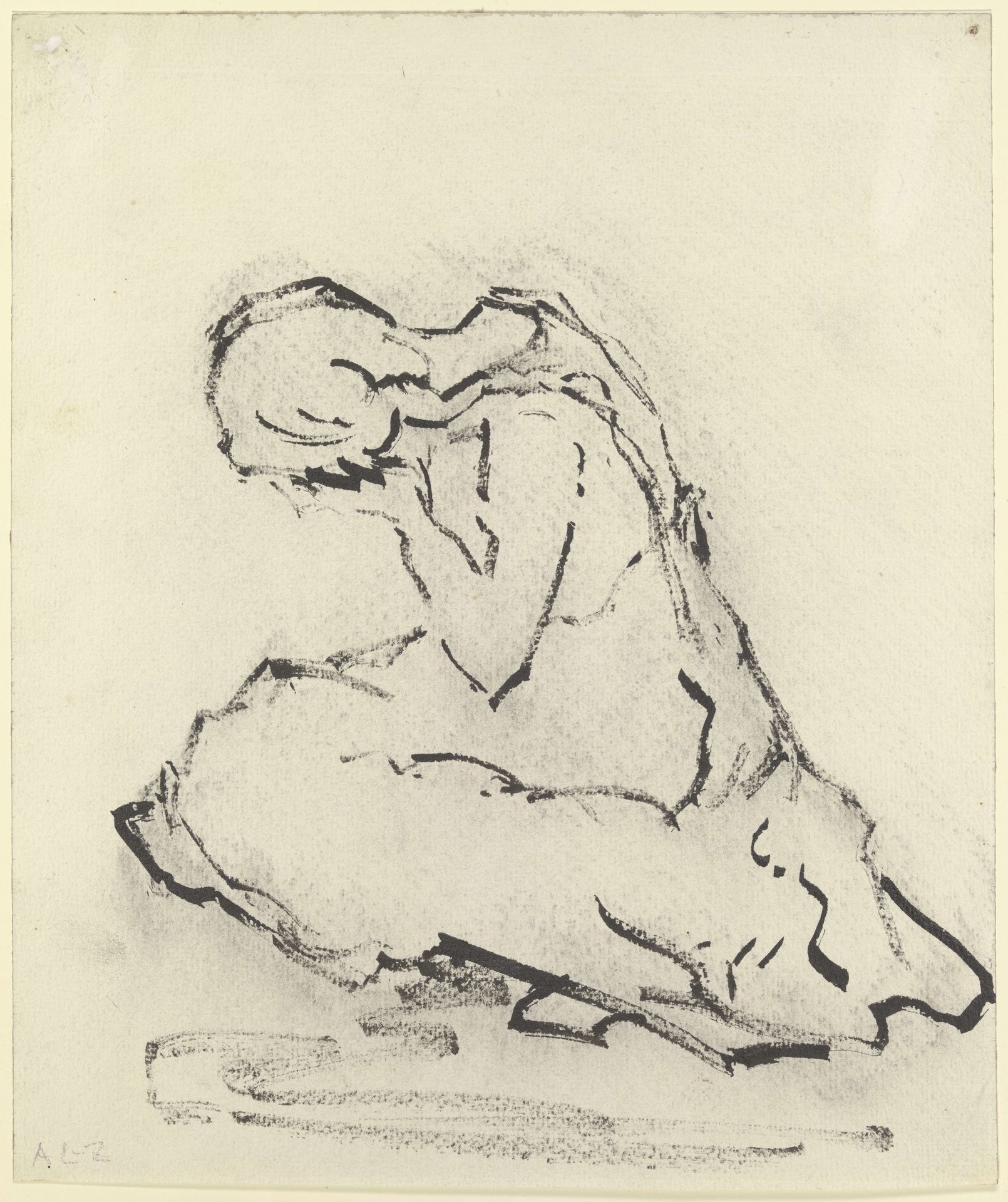 Am Boden kauernde Frau, die Hand vor das Gesicht geschlagen by Agnes Langenbeck-Zachariae
