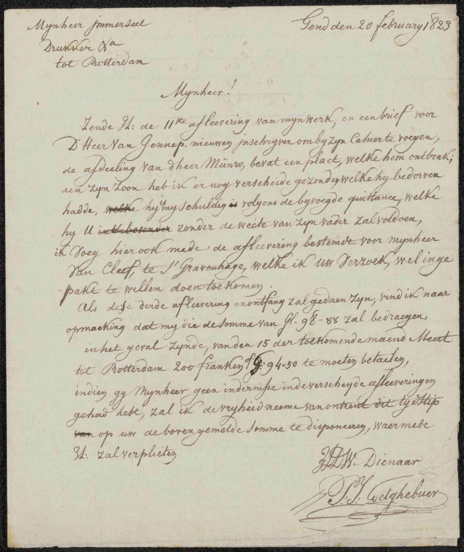 Brief aan Johannes Immerzeel by Pierre Jacques Goetghebuer