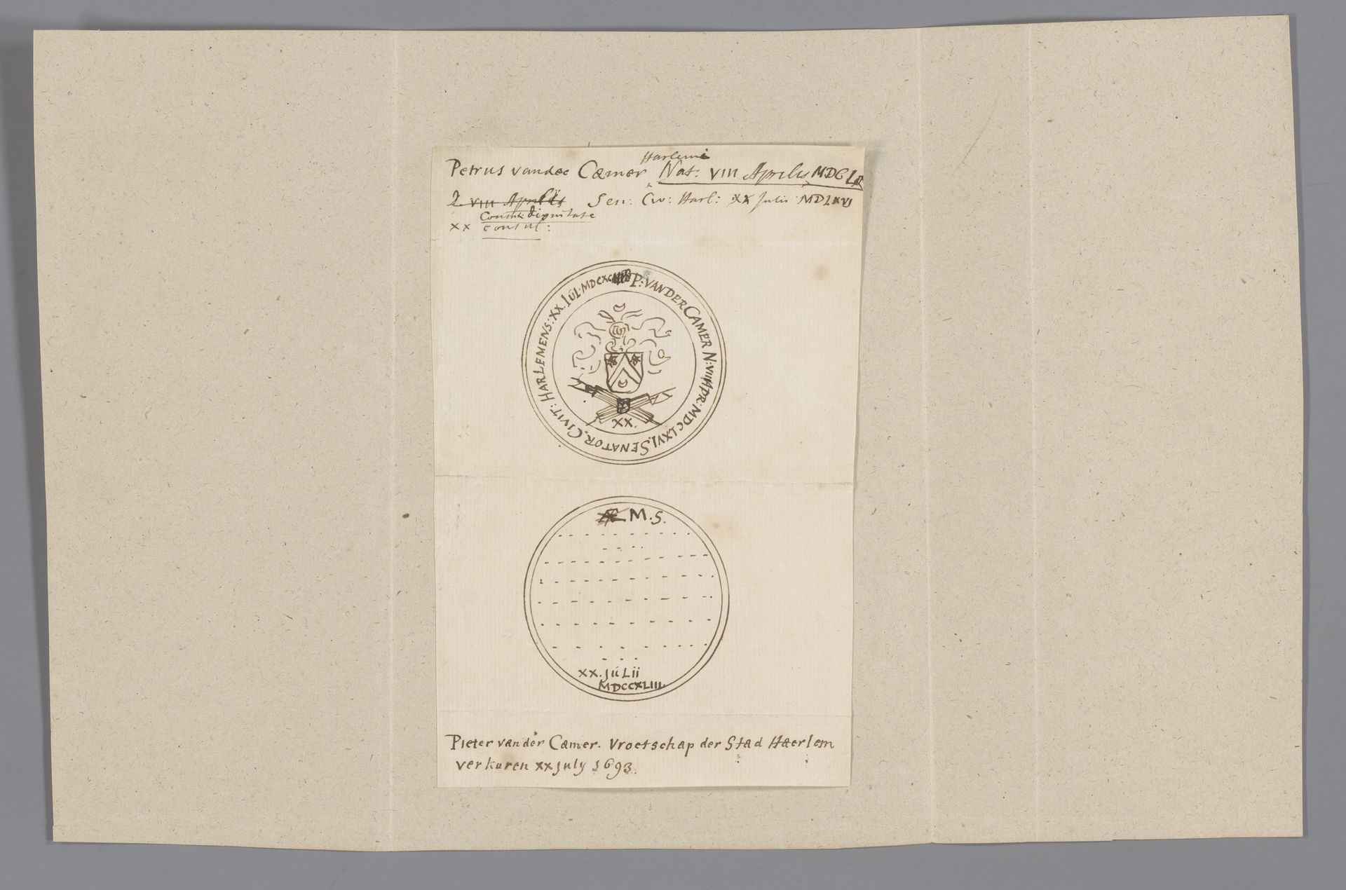 Ontwerpen voor een historiepenning voor raad, schepen en oud-burgemeester van Haarlem Pieter van der Camer by Anonymous